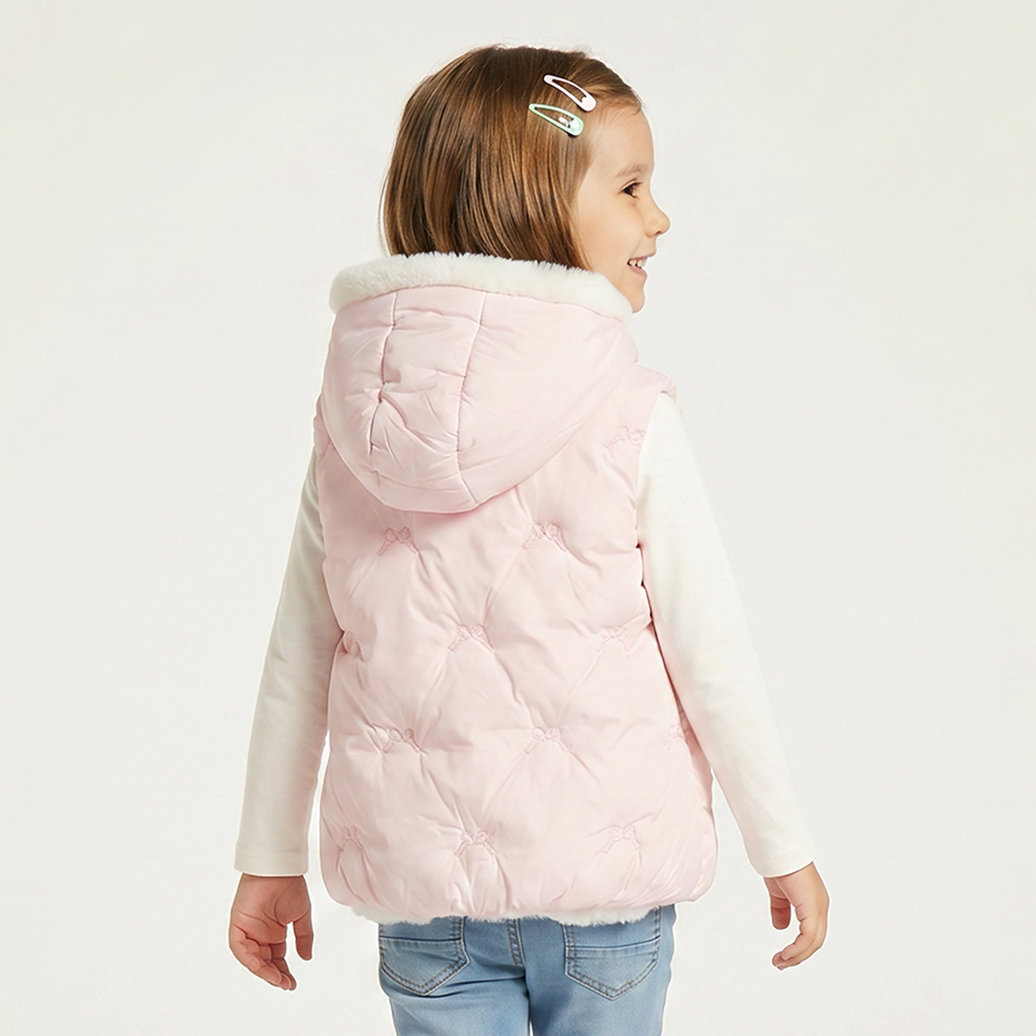 Juniors Faux Fur Quilted Sleeveless Gilet with Hood-baby-girls-clothing-winterwear-jacketsandcoats-image-3