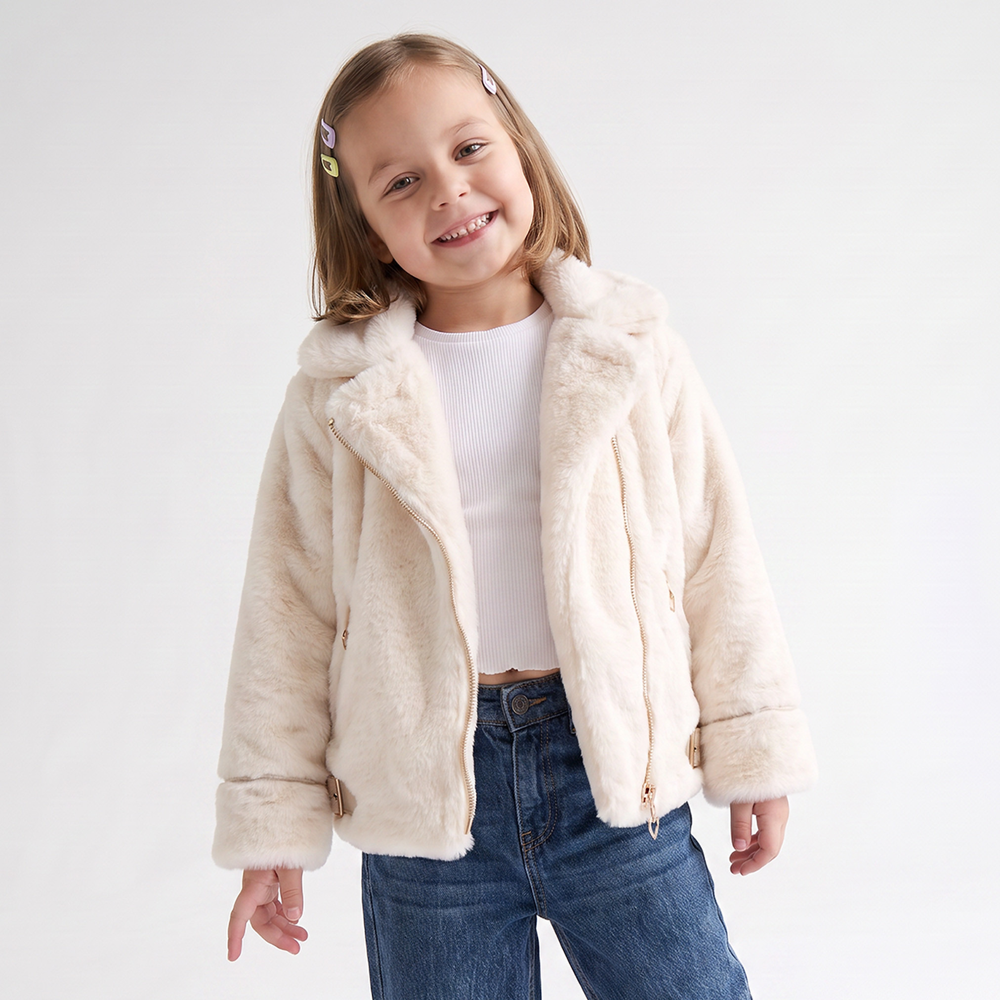 جاكيت بايكر فرو صناعي بسحاب إغلاق من جونيورز-baby-girls-clothing-jacketsandcoats-image-1