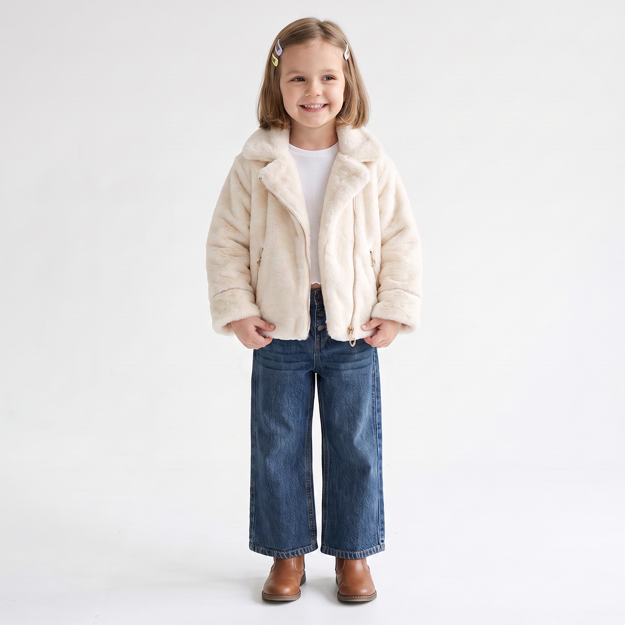 جاكيت بايكر فرو صناعي بسحاب إغلاق من جونيورز-baby-girls-clothing-jacketsandcoats-image-2
