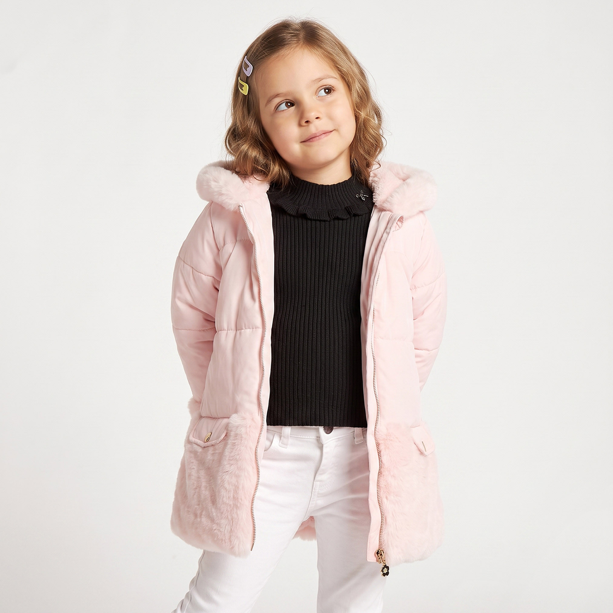 Juniors Hooded Padded Jacket with Faux Fur Trim-baby-girls-clothing-winterwear-jacketsandcoats-image-1