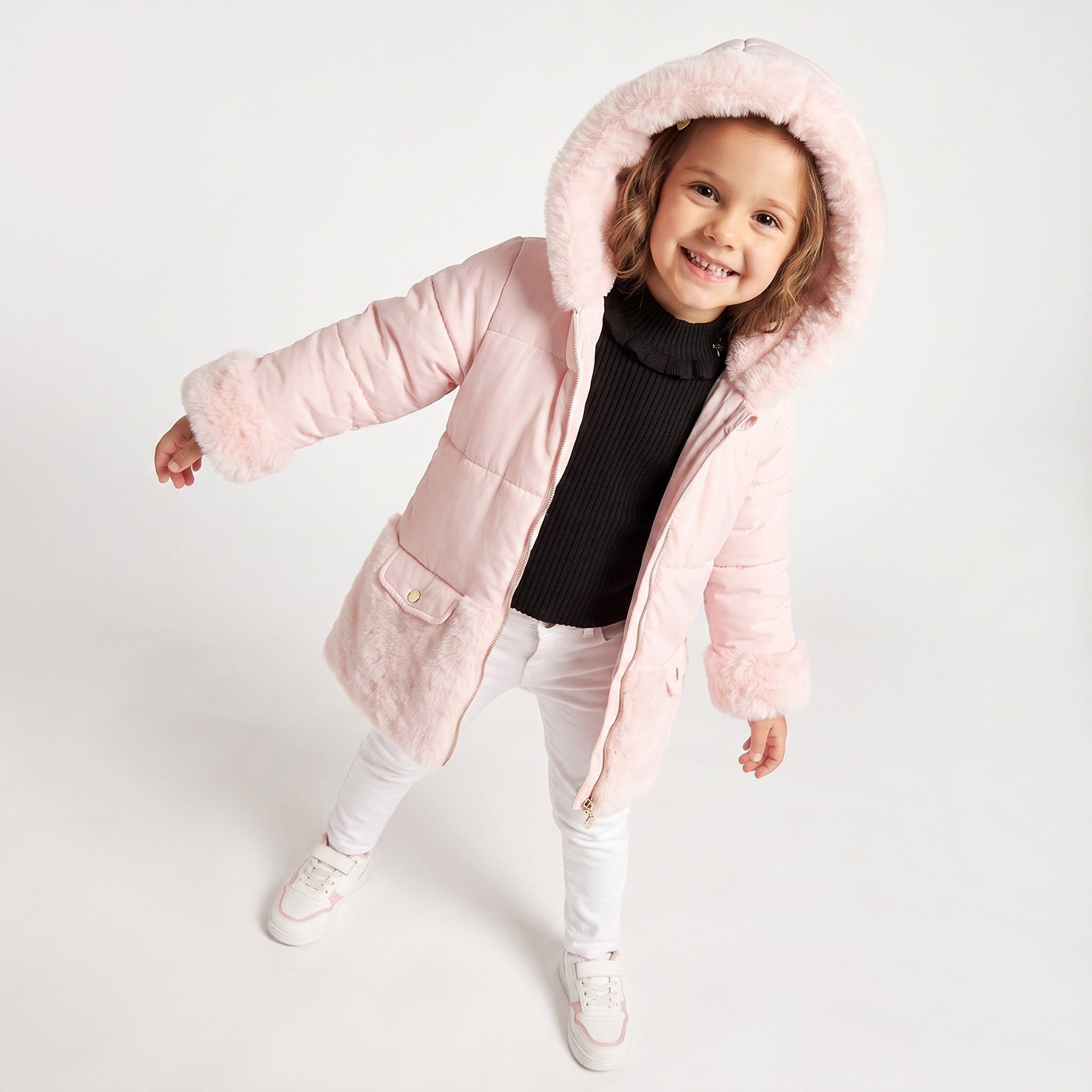 Juniors Hooded Padded Jacket with Faux Fur Trim-baby-girls-clothing-winterwear-jacketsandcoats-image-4
