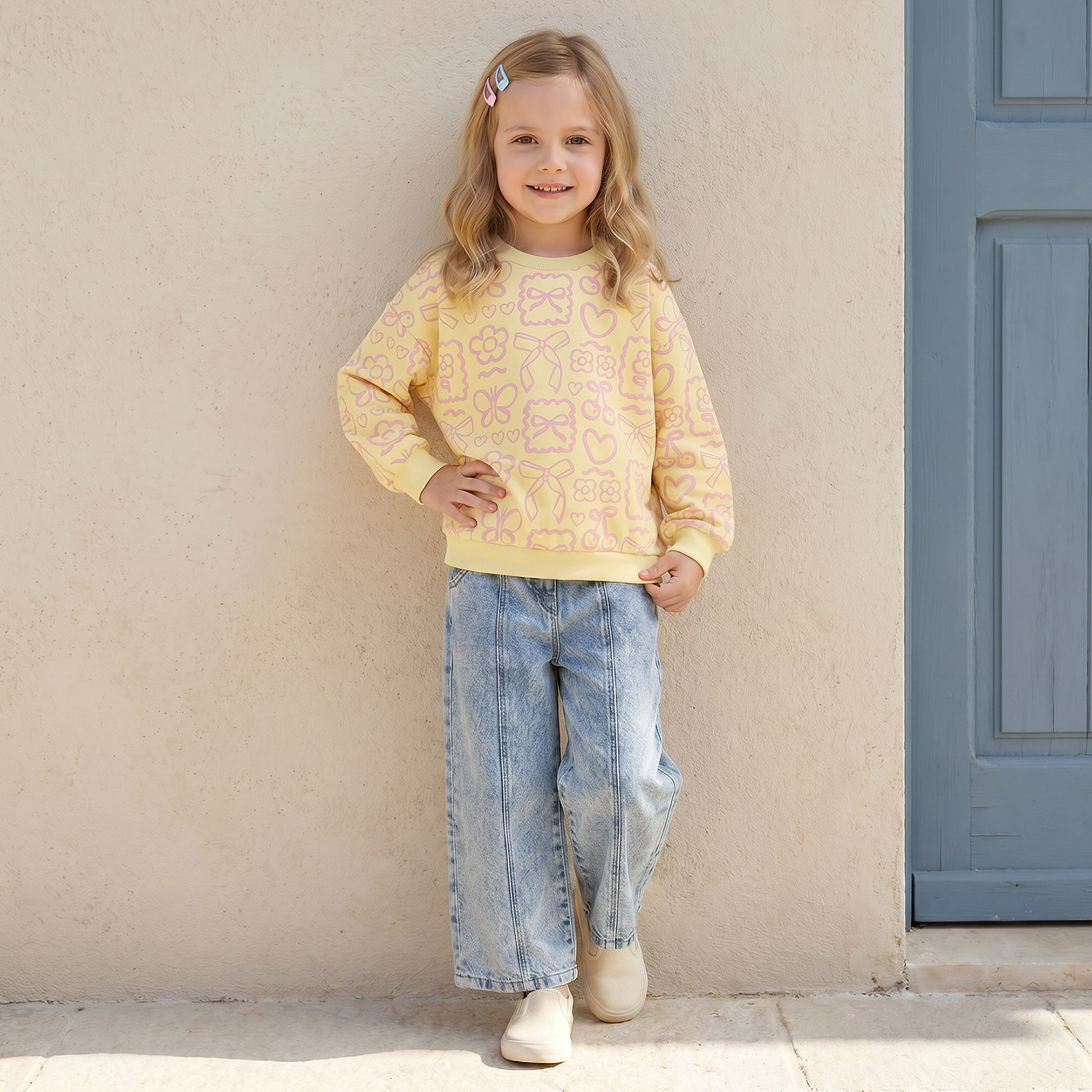 Juniors Round Neck Sweatshirt with Bow and Floral Print-girls-clothing-sweatshirts-image-2