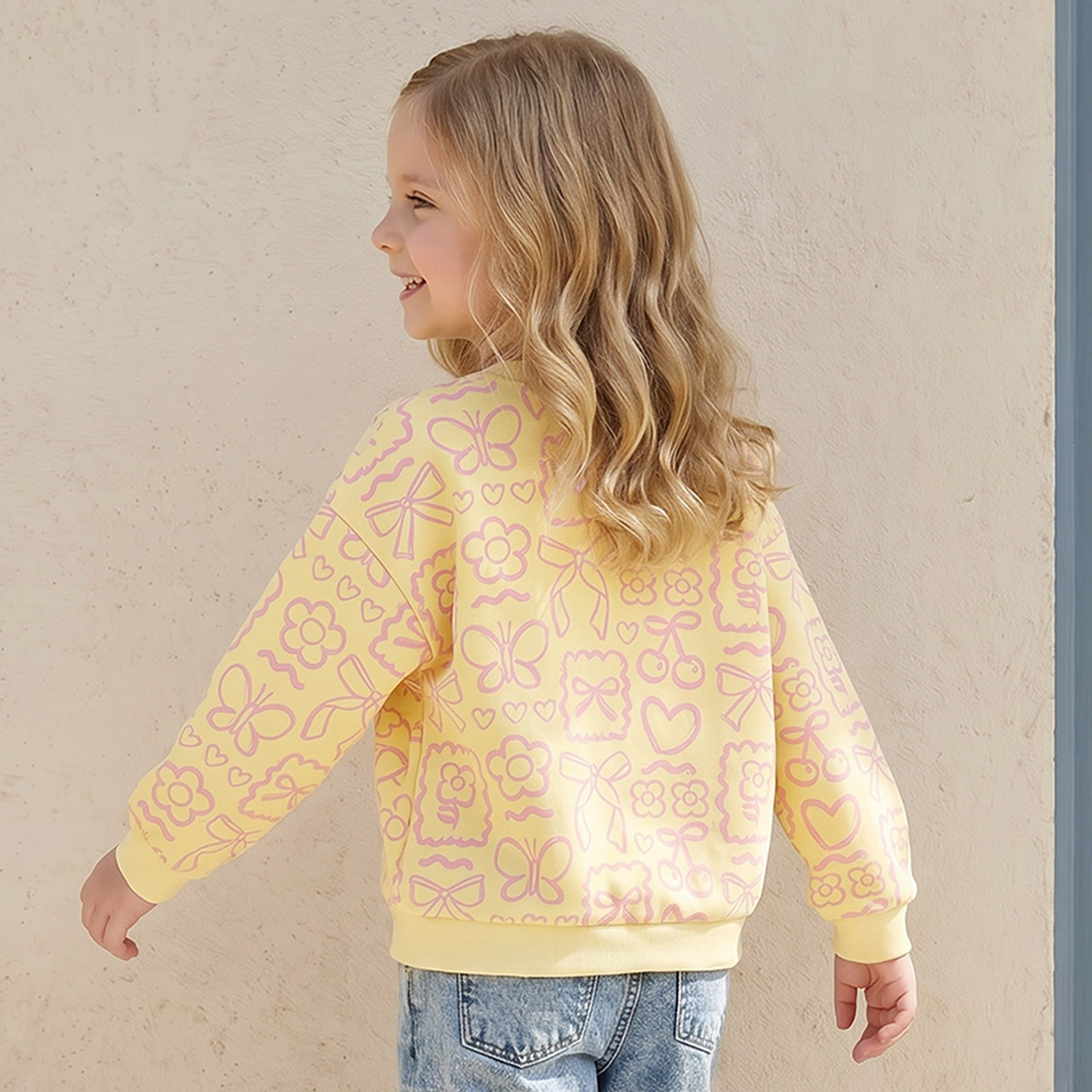 Juniors Round Neck Sweatshirt with Bow and Floral Print-girls-clothing-sweatshirts-image-3