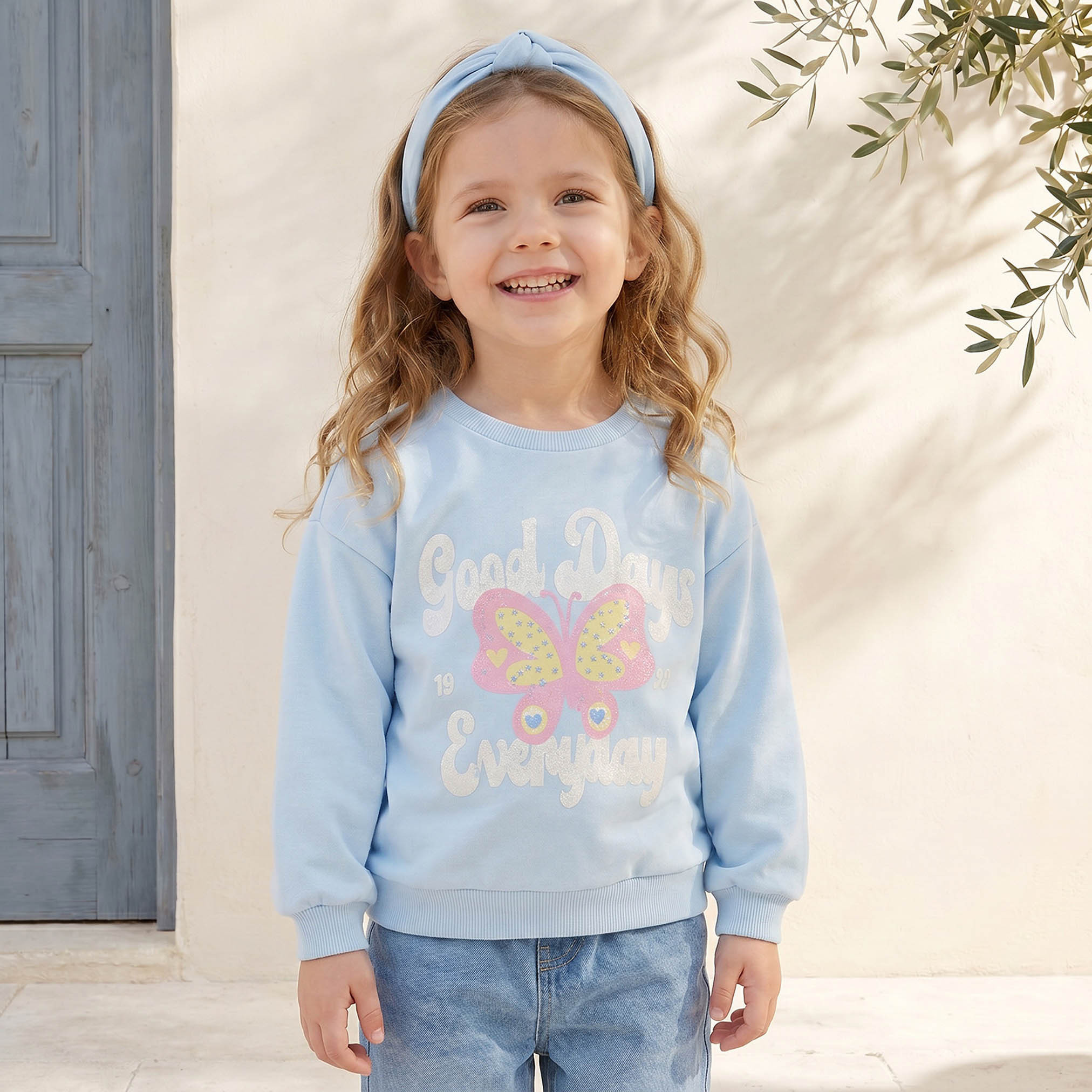 Juniors Butterfly Print Sweatshirt with Long Sleeves-girls-clothing-sweatshirts-image-1