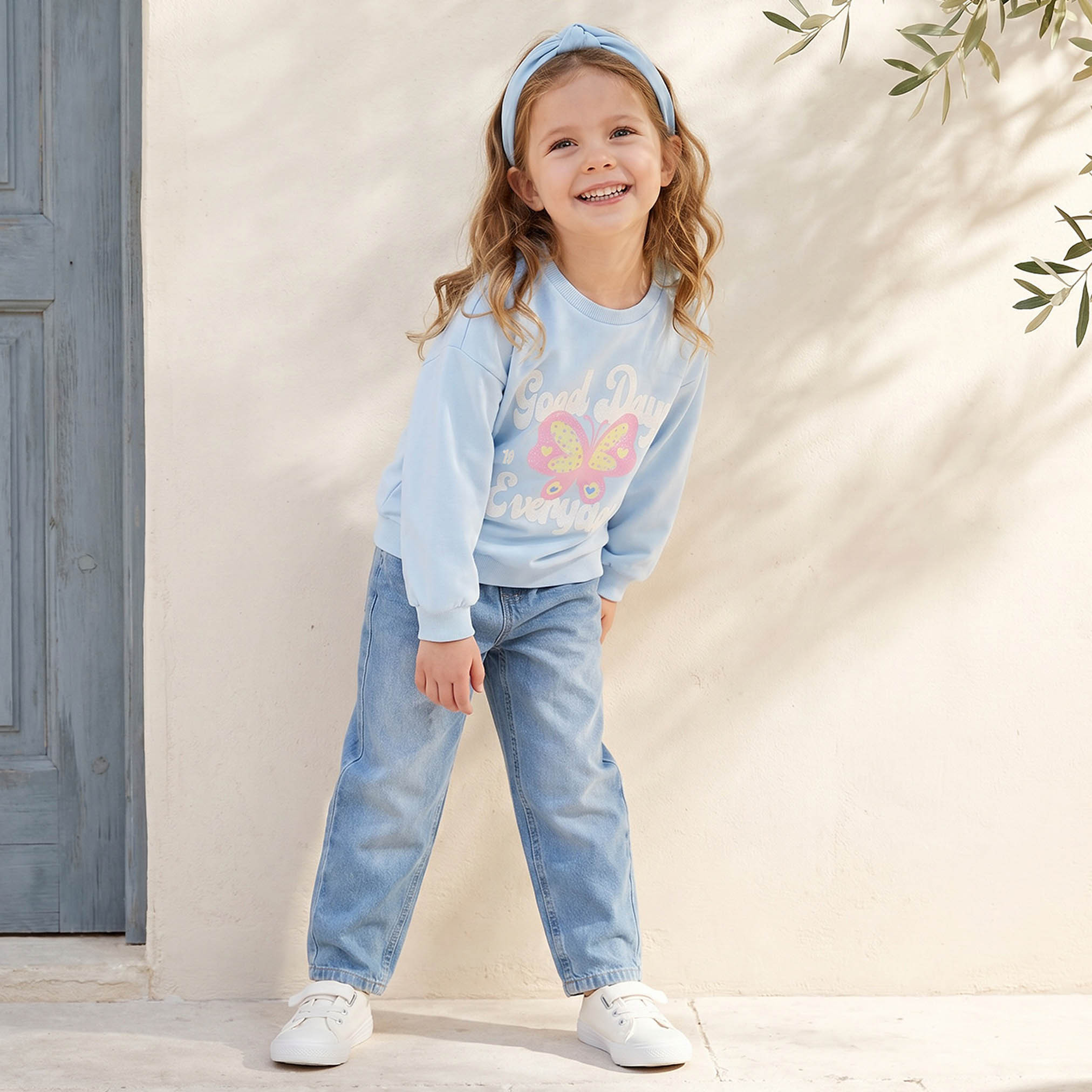Juniors Butterfly Print Sweatshirt with Long Sleeves-girls-clothing-sweatshirts-image-2