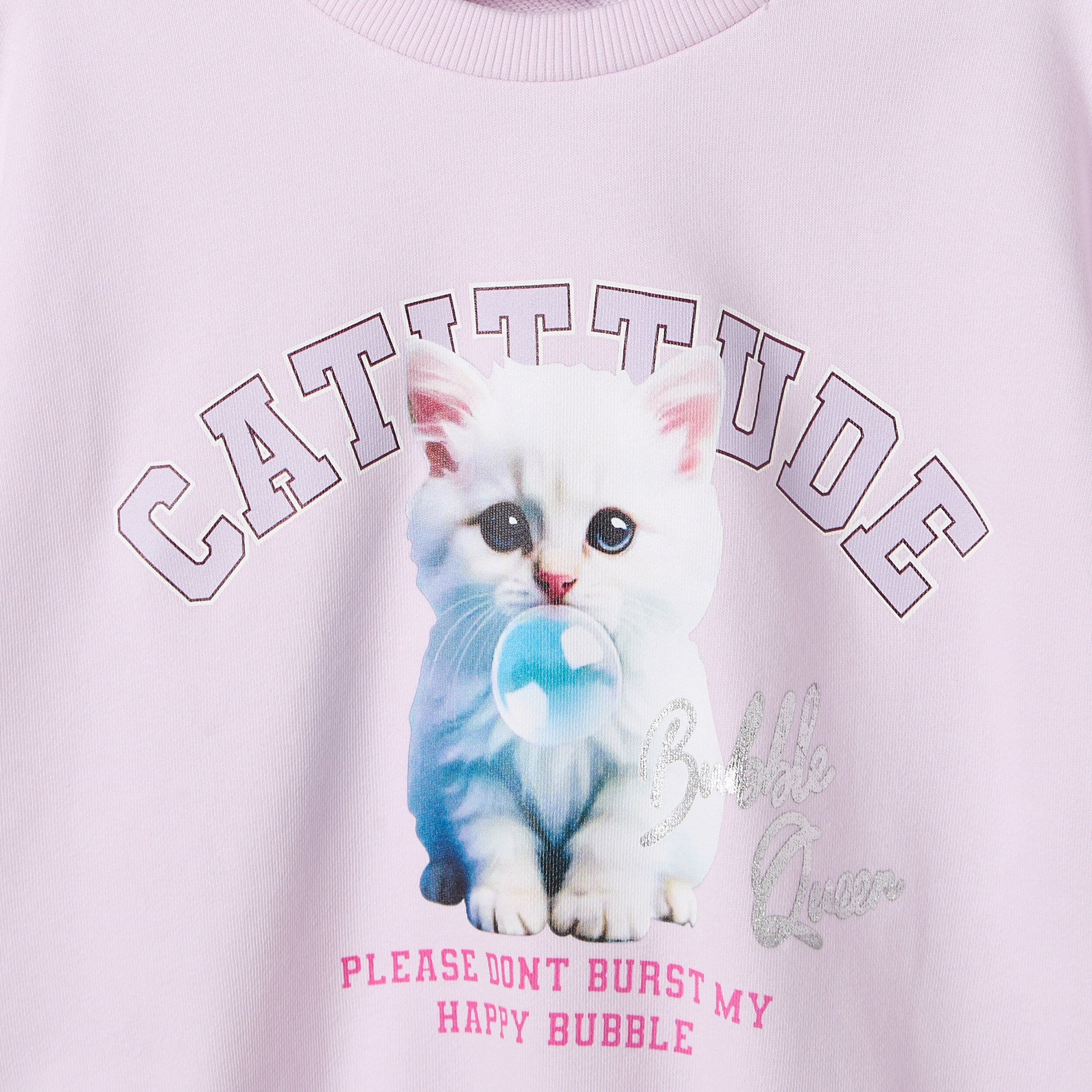 Juniors Cat Print Sweatshirt with Long Sleeves-girls-clothing-sweatshirts-image-5