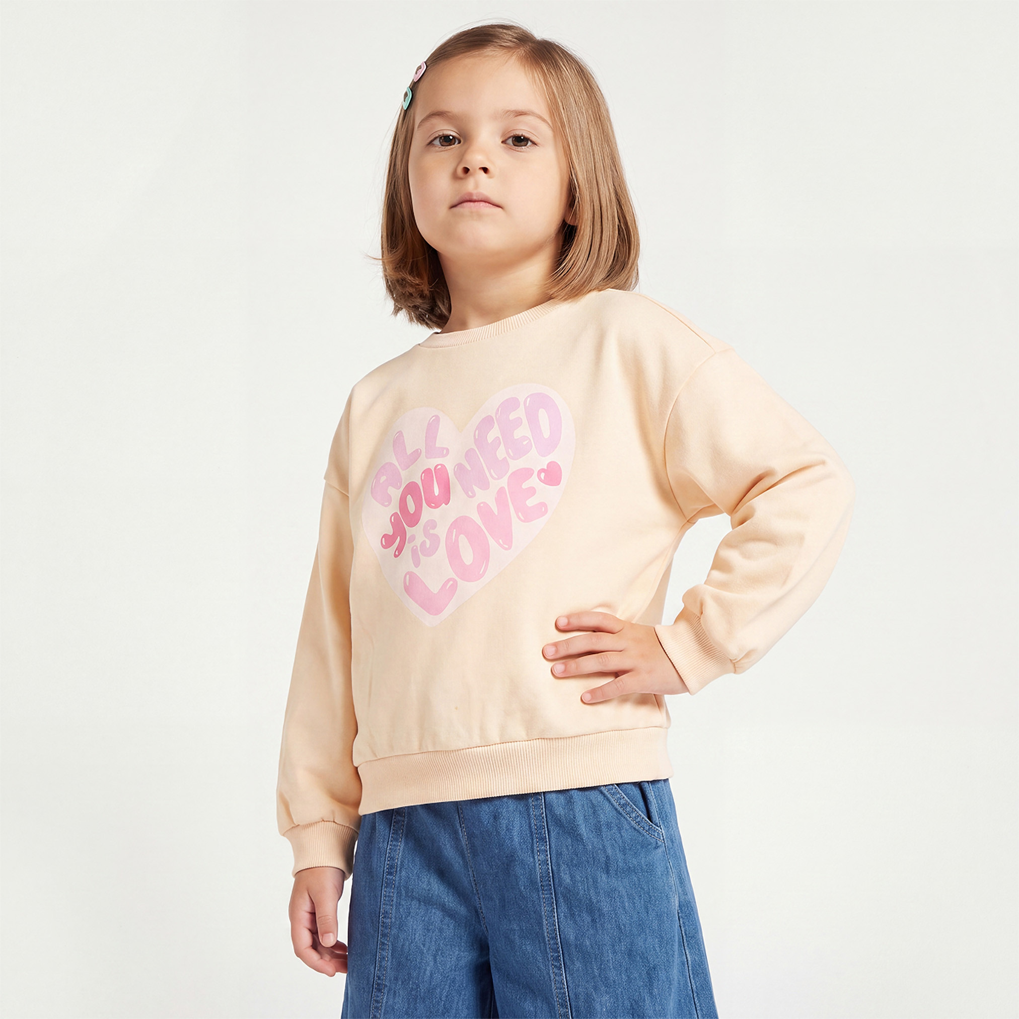 Juniors Heart Print Sweatshirt with Long Sleeves-girls-clothing-sweatshirts-image-1