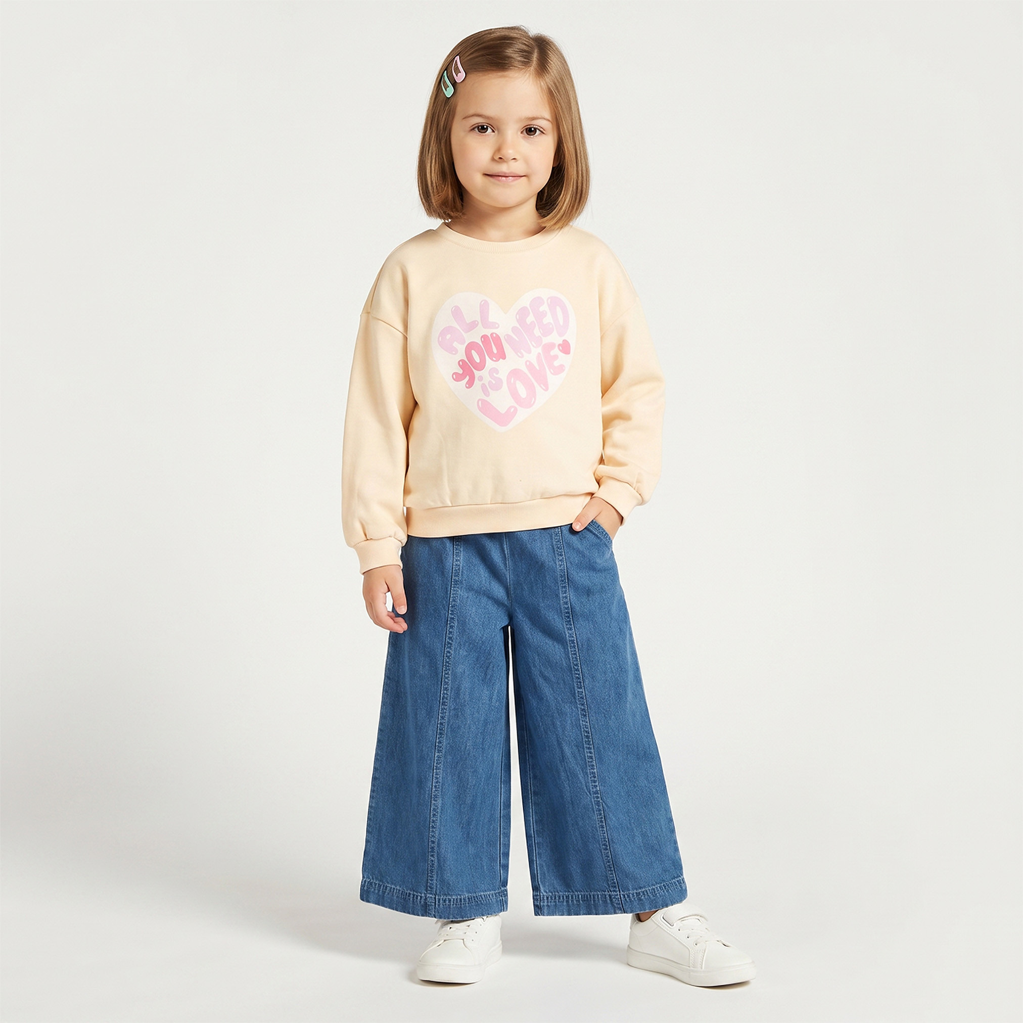 Juniors Heart Print Sweatshirt with Long Sleeves-girls-clothing-sweatshirts-image-2