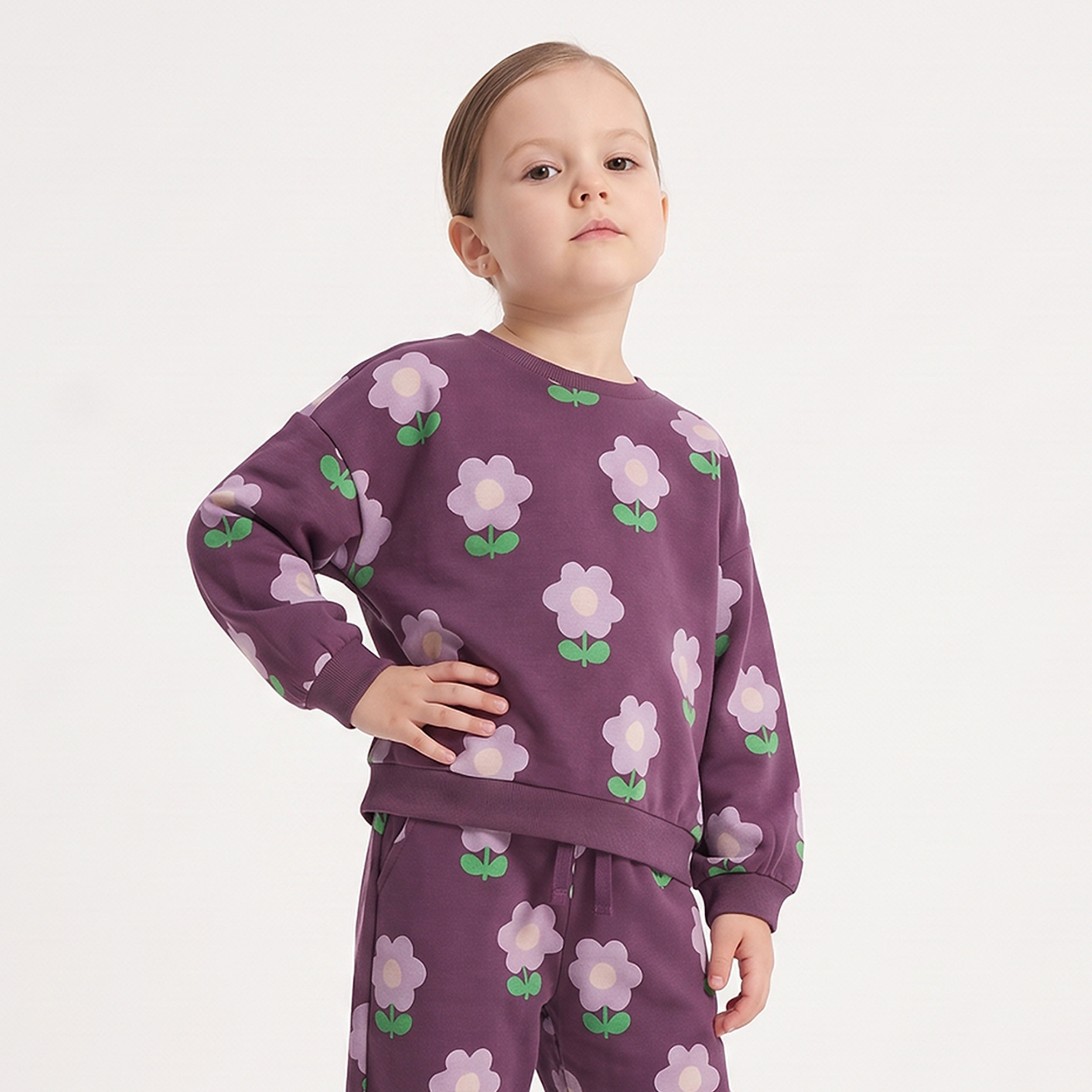 Juniors Crew Neck Cotton Sweatshirt Floral Print-girls-clothing-sweatshirts-image-1
