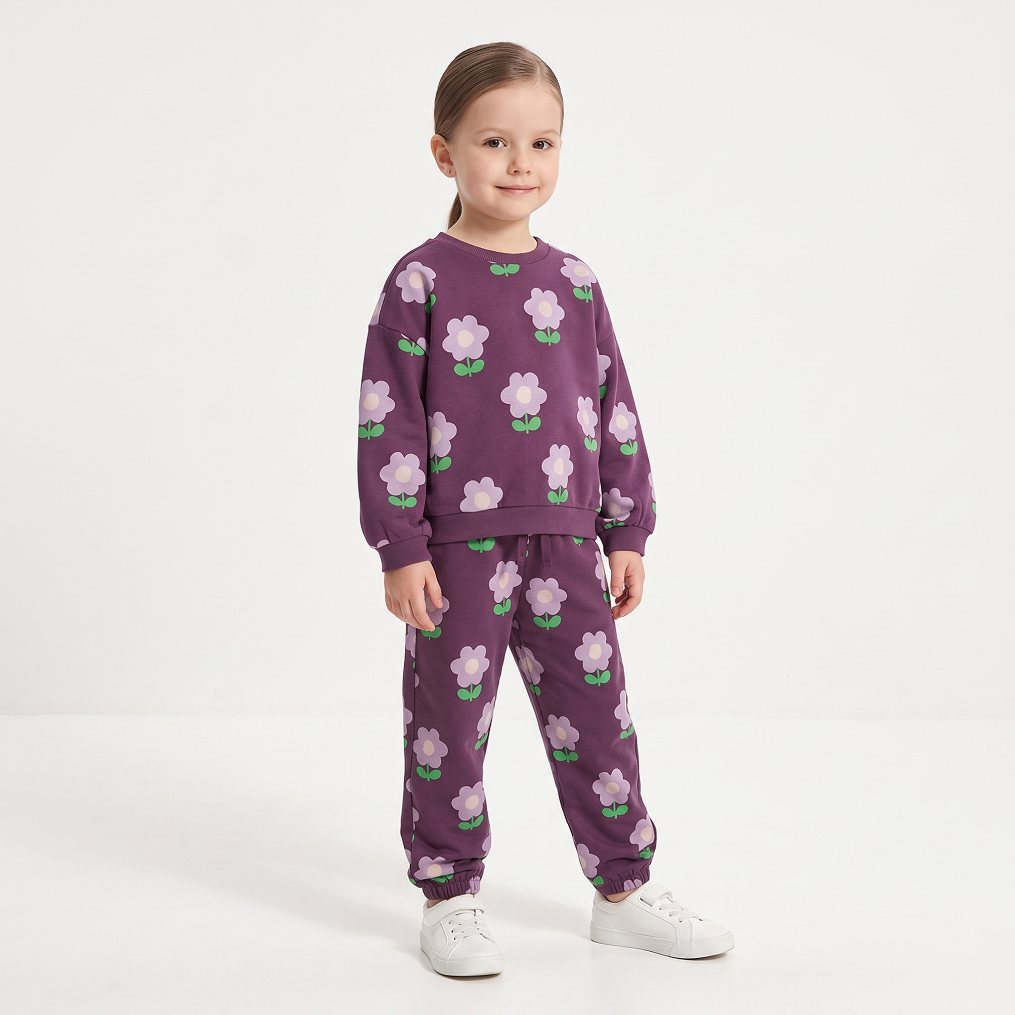 Juniors Crew Neck Cotton Sweatshirt Floral Print-girls-clothing-sweatshirts-image-2