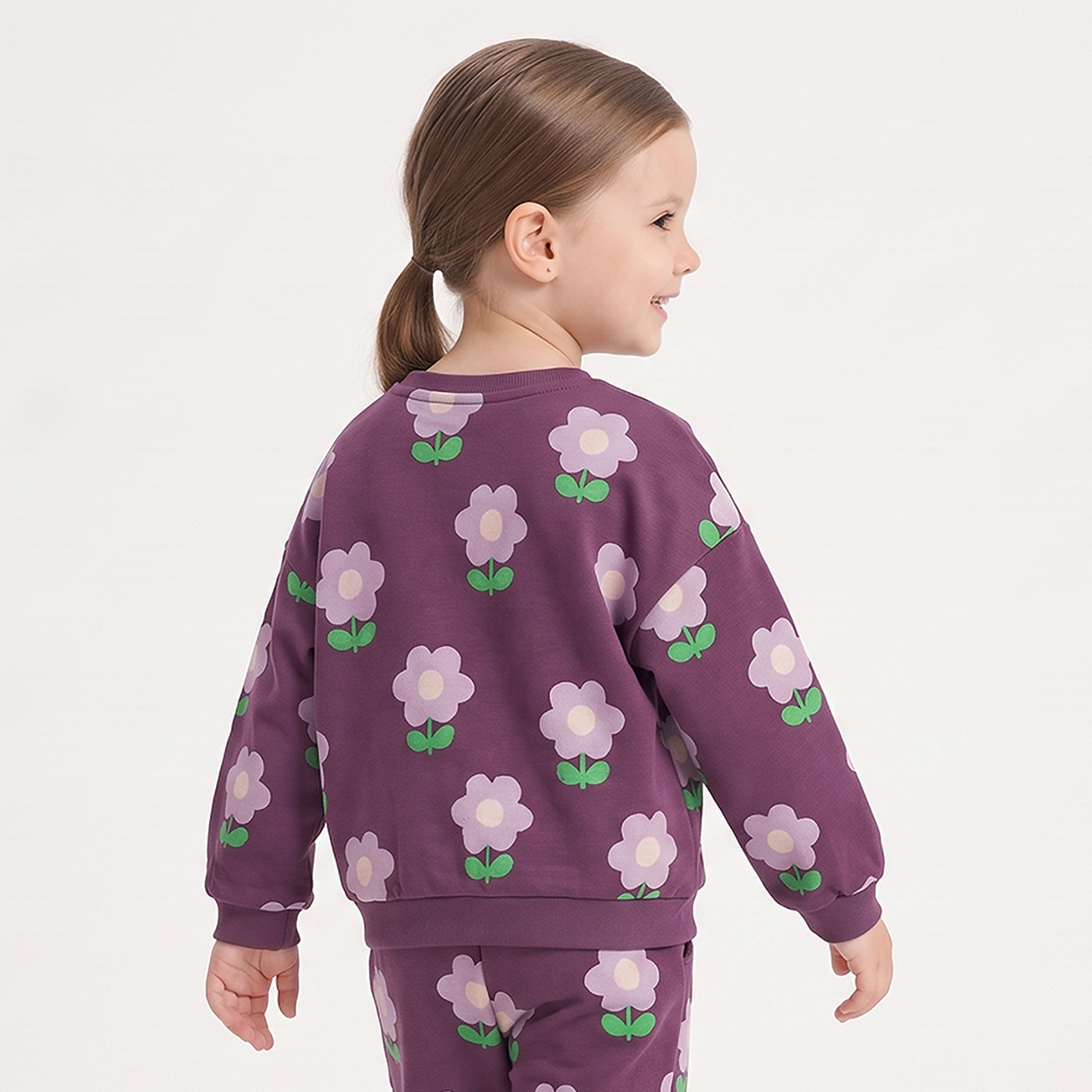 Juniors Crew Neck Cotton Sweatshirt Floral Print-girls-clothing-sweatshirts-image-3