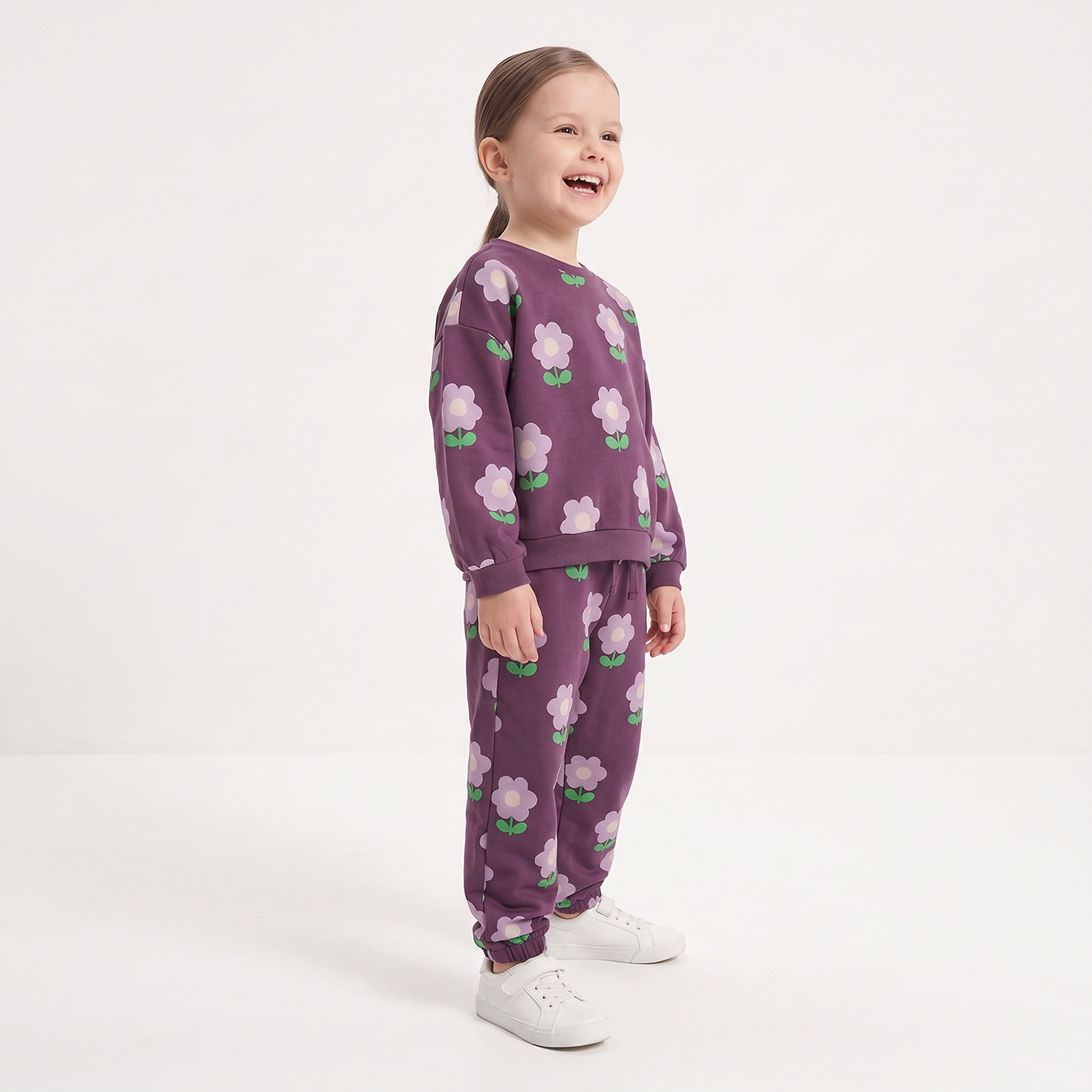 Juniors Crew Neck Cotton Sweatshirt Floral Print-girls-clothing-sweatshirts-image-4