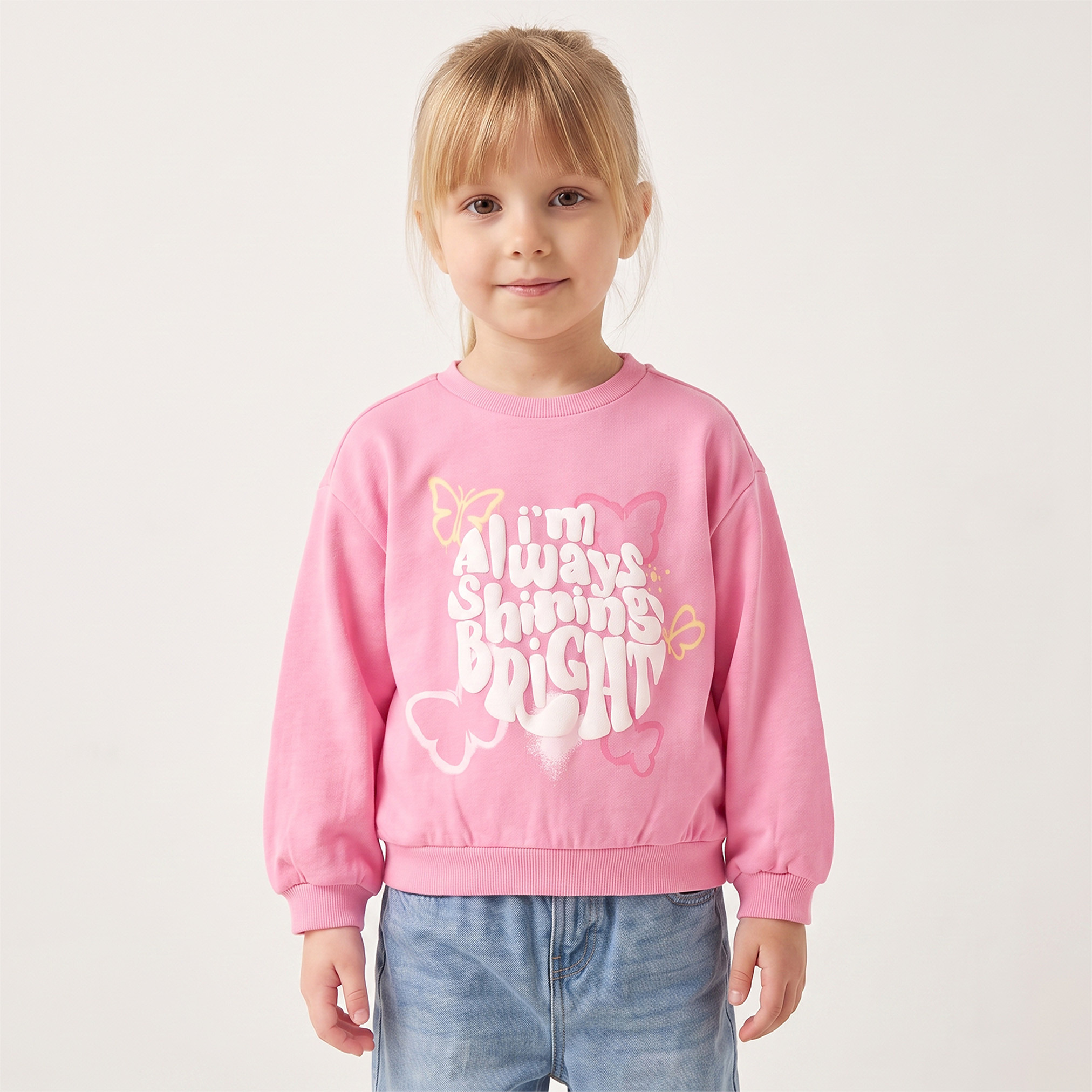 Juniors Slogan Print Sweatshirt with Long Sleeves-girls-clothing-sweatshirts-image-1