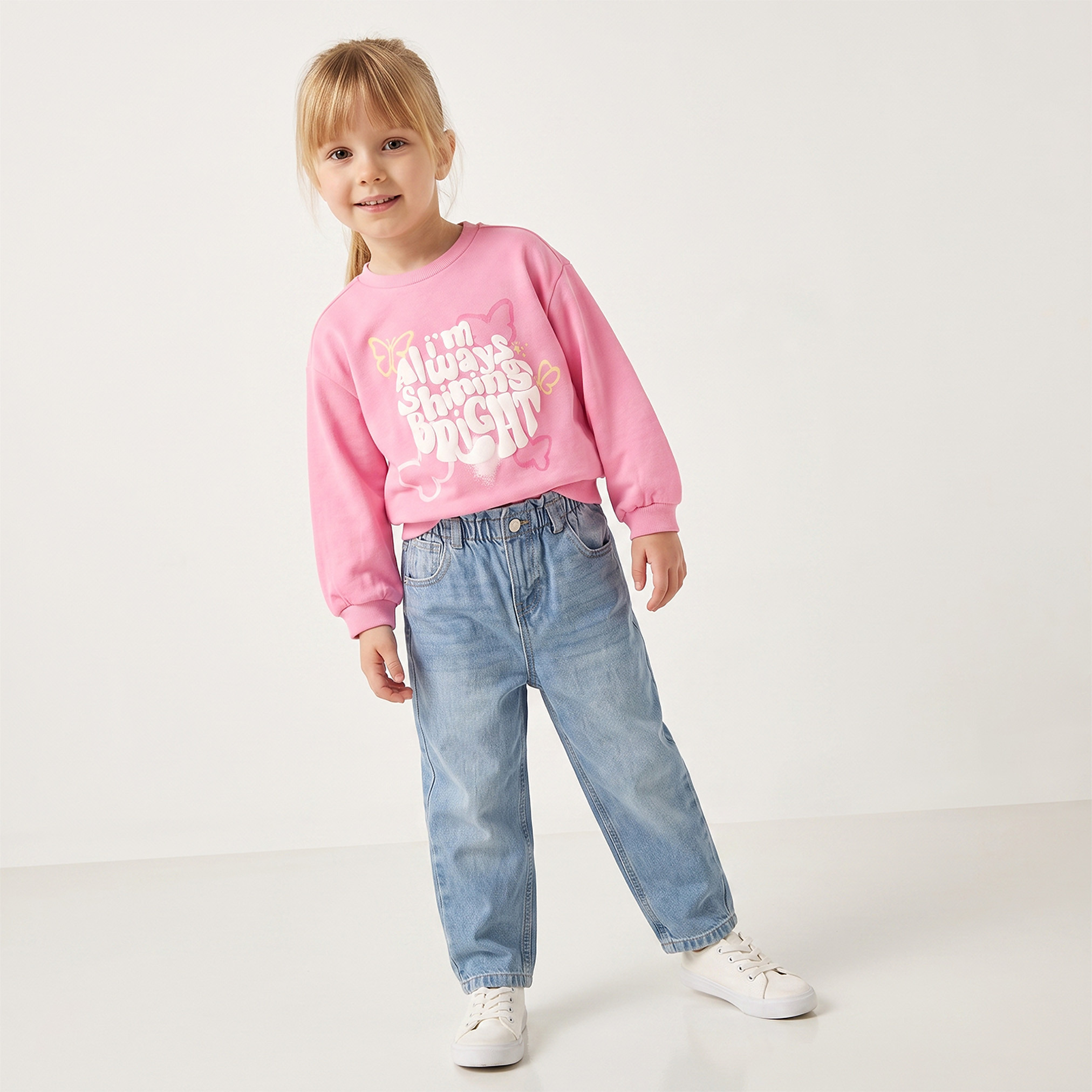 Juniors Slogan Print Sweatshirt with Long Sleeves-girls-clothing-sweatshirts-image-2