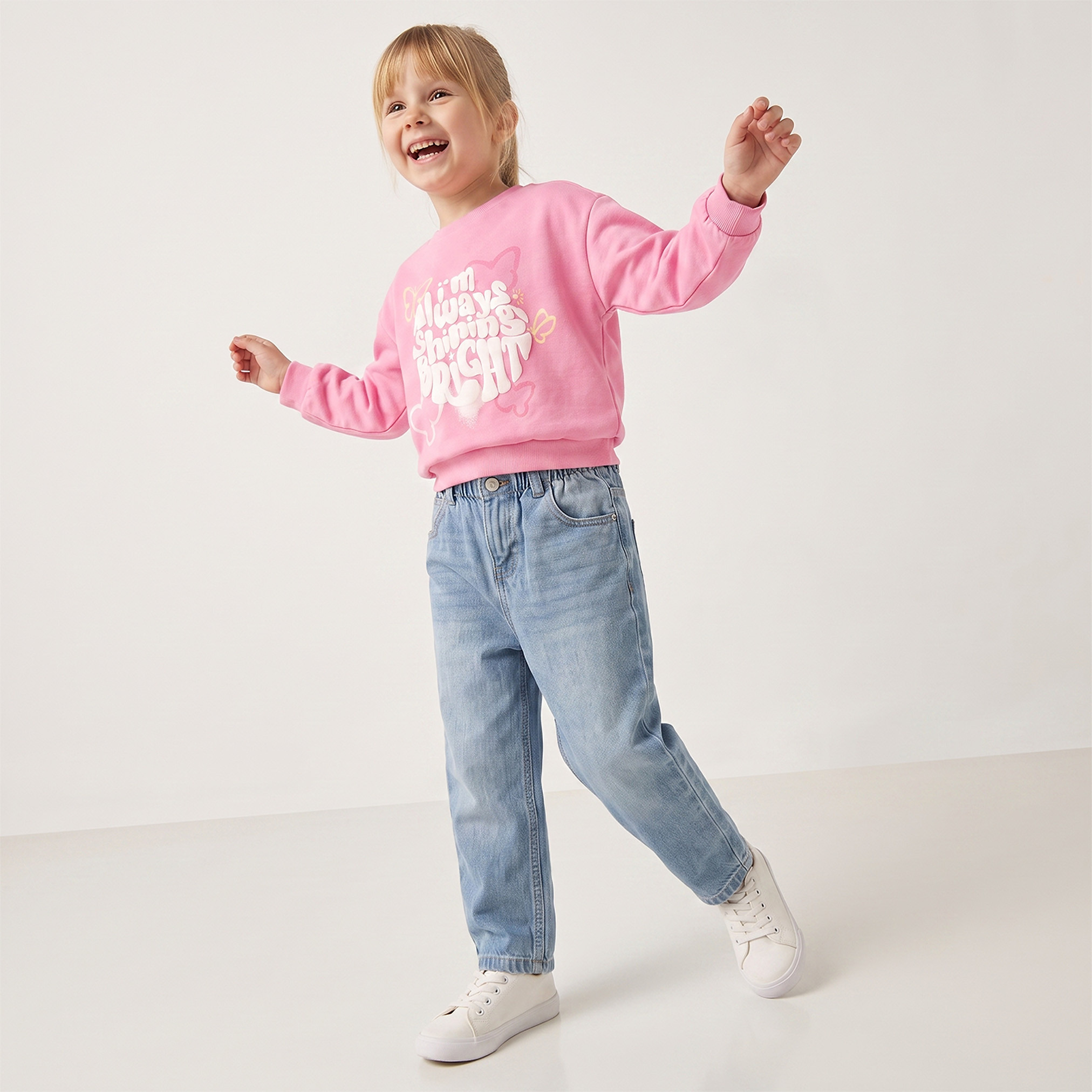 Juniors Slogan Print Sweatshirt with Long Sleeves-girls-clothing-sweatshirts-image-5