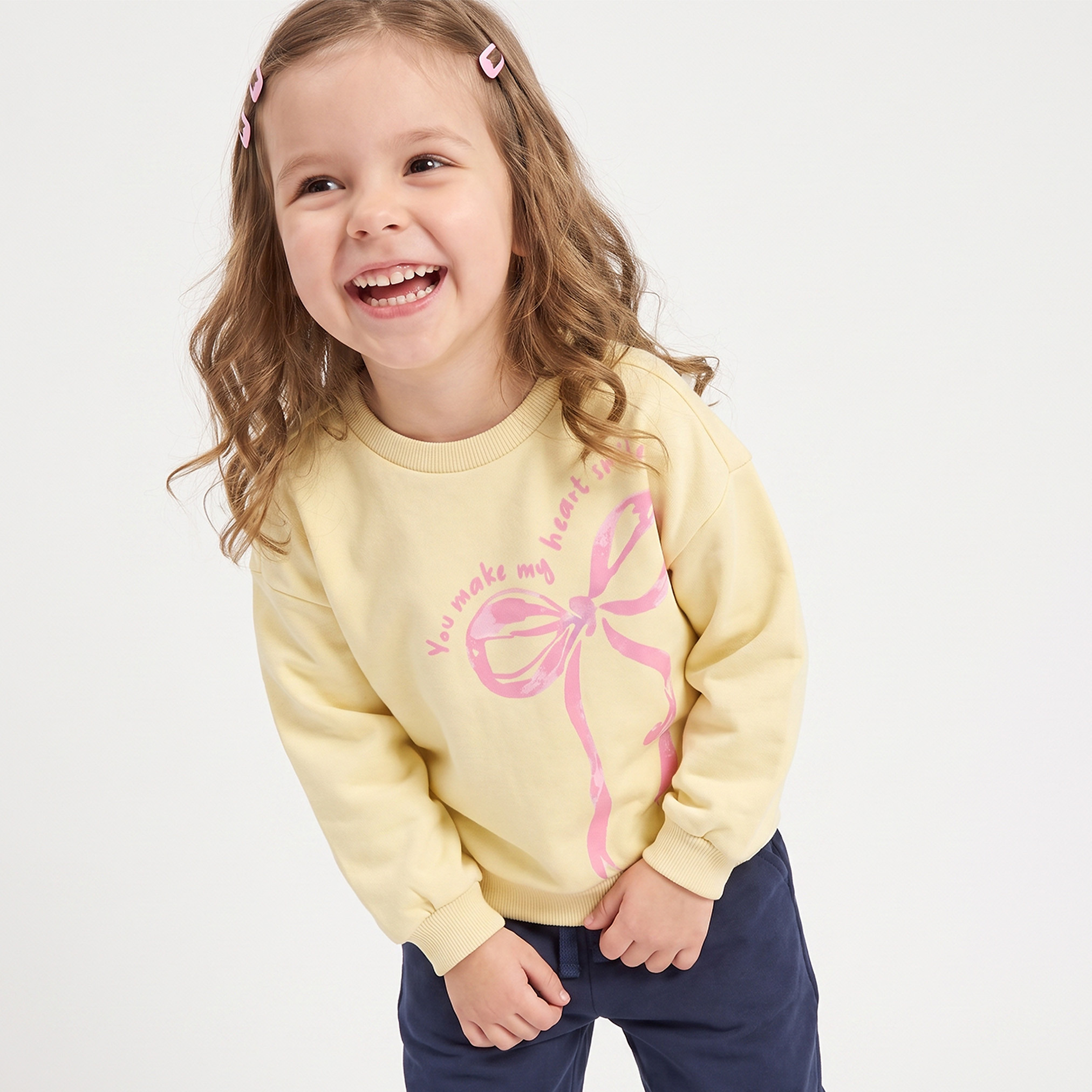Juniors Bow Print Sweatshirt with Long Sleeves-girls-clothing-sweatshirts-image-1