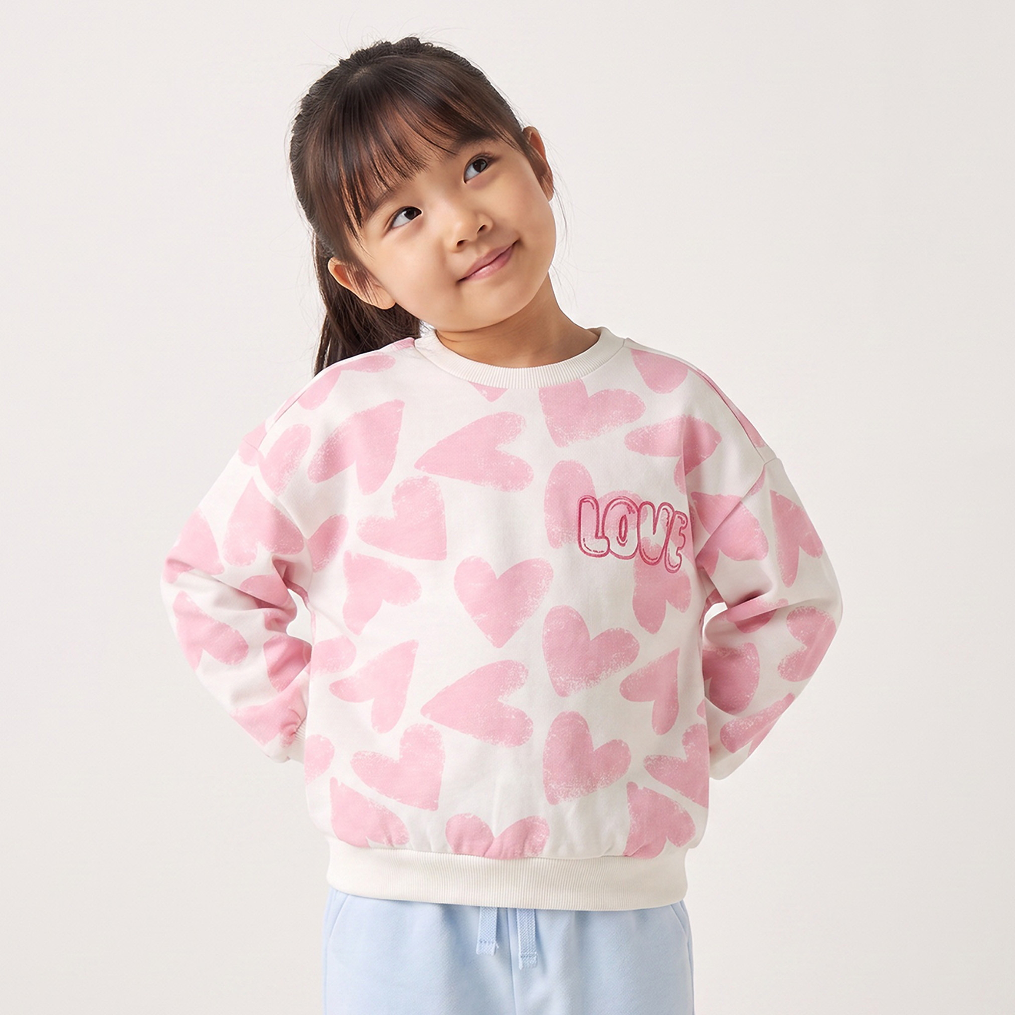 Juniors Crew Neck Sweatshirt with Heart Print-girls-clothing-sweatshirts-image-1