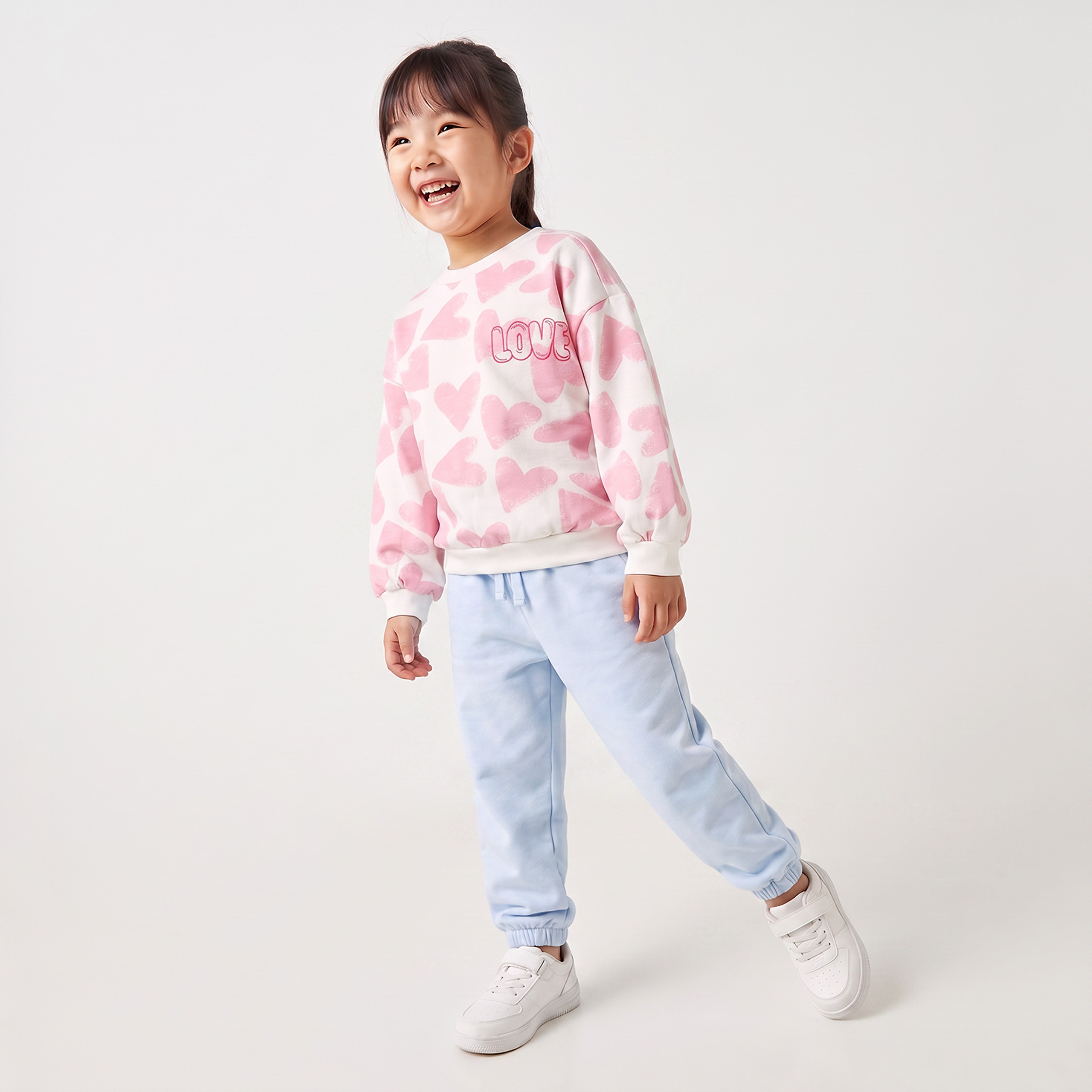 Juniors Crew Neck Sweatshirt with Heart Print-girls-clothing-sweatshirts-image-3