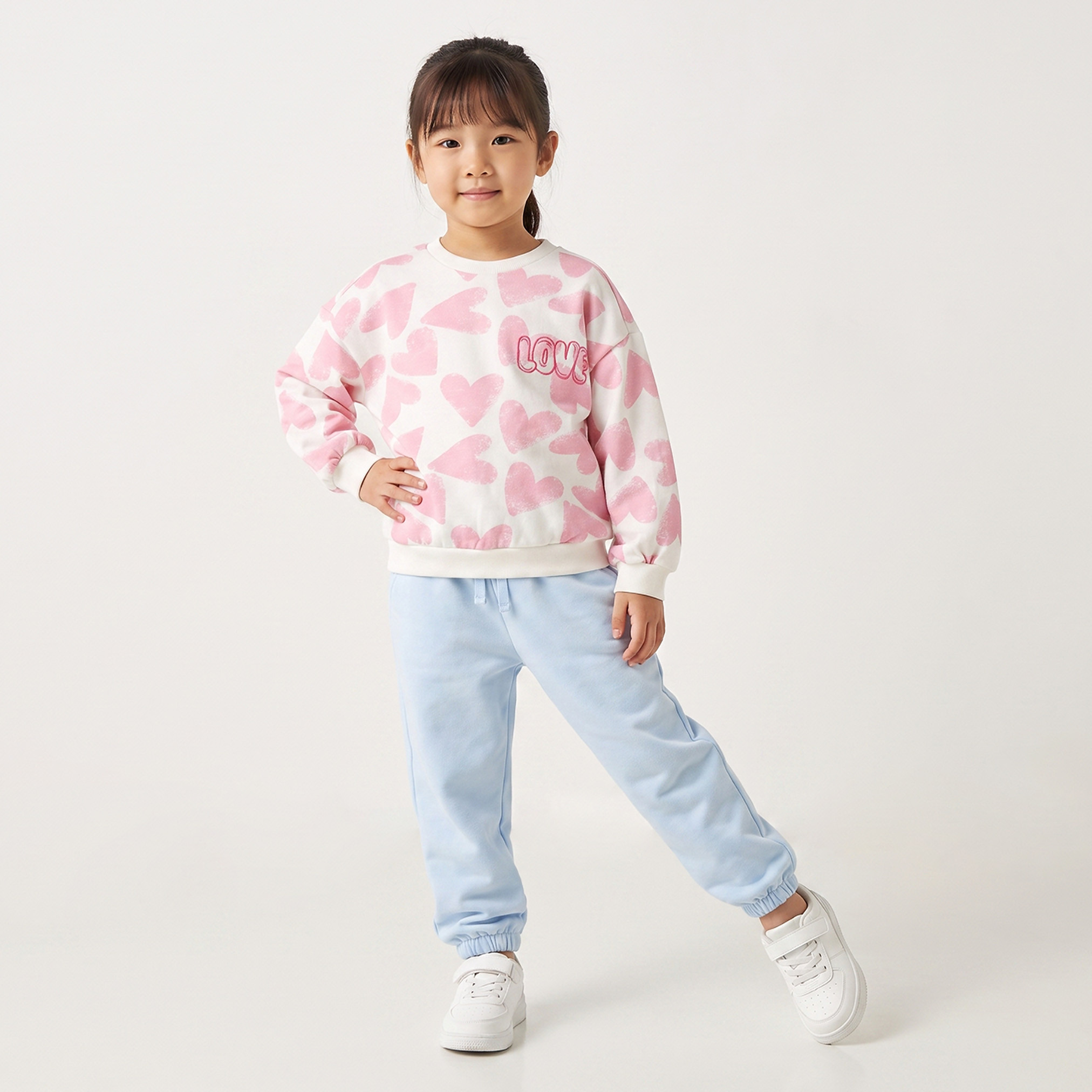 Juniors Crew Neck Sweatshirt with Heart Print-girls-clothing-sweatshirts-image-5