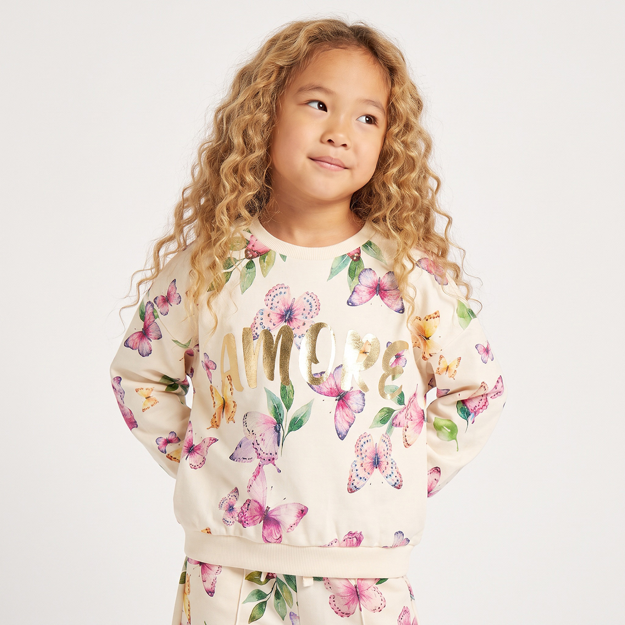 سويت شيرت قطن بأكمام طويلة وطبعات فراشات من جونيورز-girls-clothing-sweatshirts-image-1