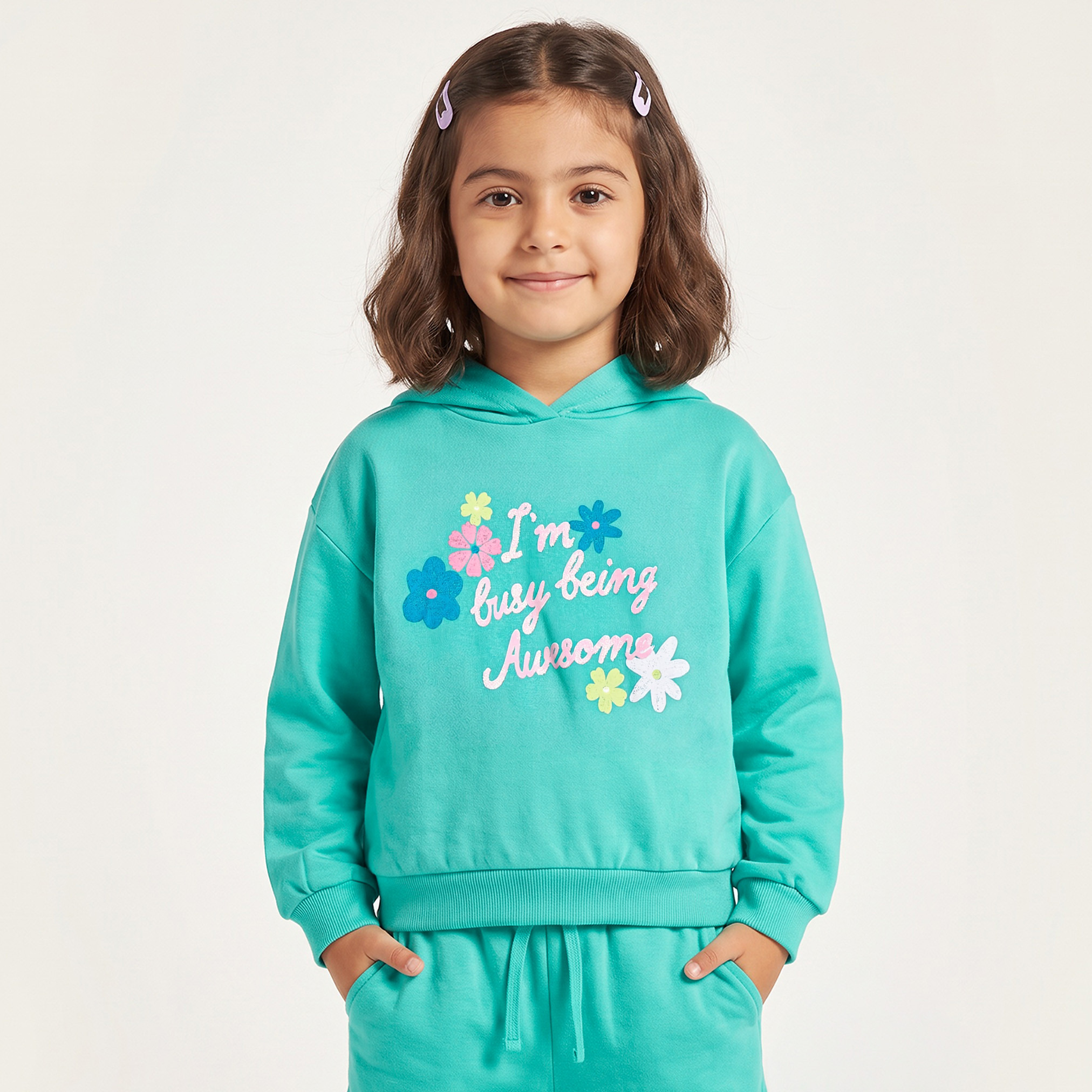 سويت شيرت قطن بقبعة وأكمام طويلة وطبعات شعار من جونيورز-girls-clothing-sweatshirts-image-5