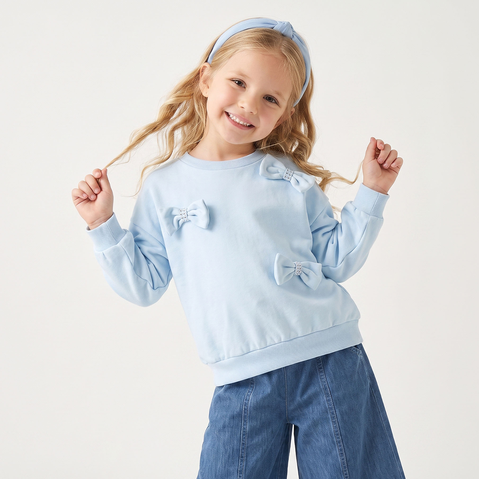 Juniors Bow Accent Sweatshirt with Long Sleeves-girls-clothing-sweatshirts-image-1
