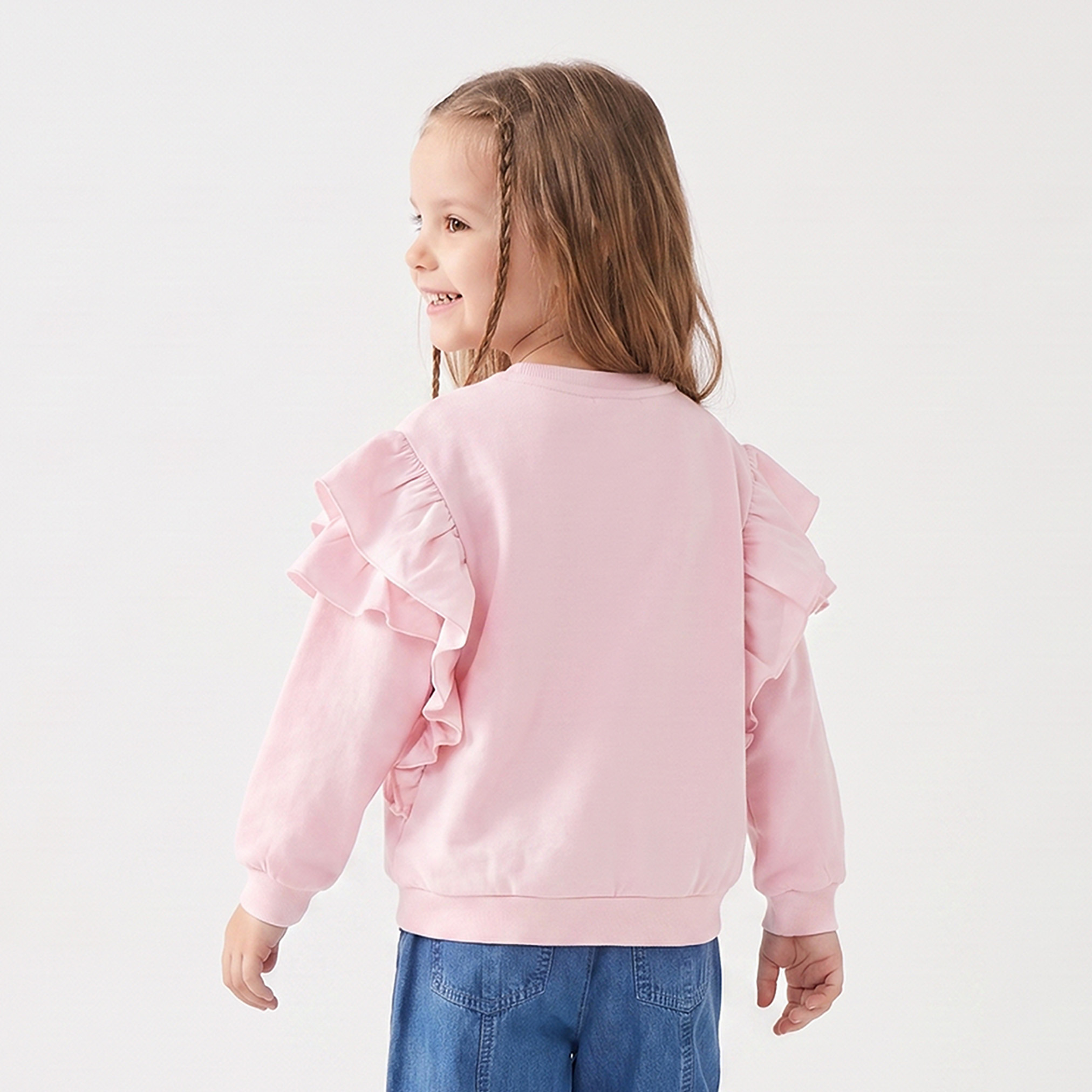 Juniors Crew Neck Sweatshirt with Floral Applique-girls-clothing-sweatshirts-image-3