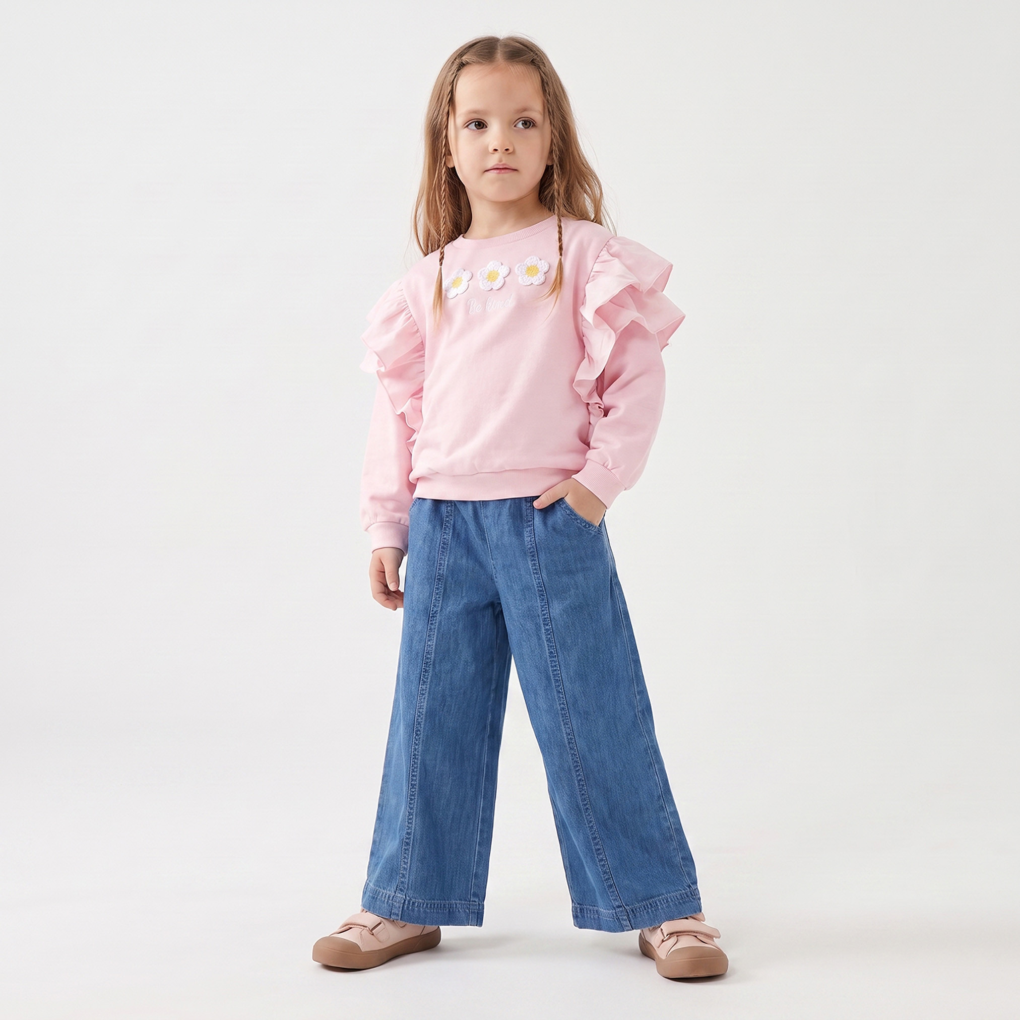 Juniors Crew Neck Sweatshirt with Floral Applique-girls-clothing-sweatshirts-image-7