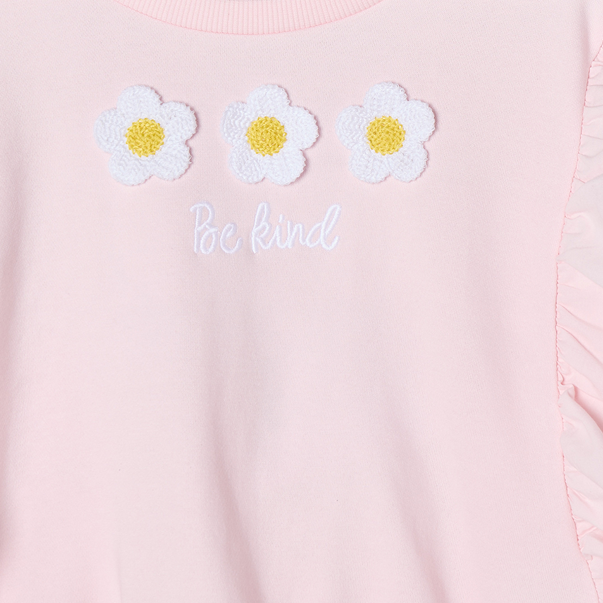 Juniors Crew Neck Sweatshirt with Floral Applique-girls-clothing-sweatshirts-image-5