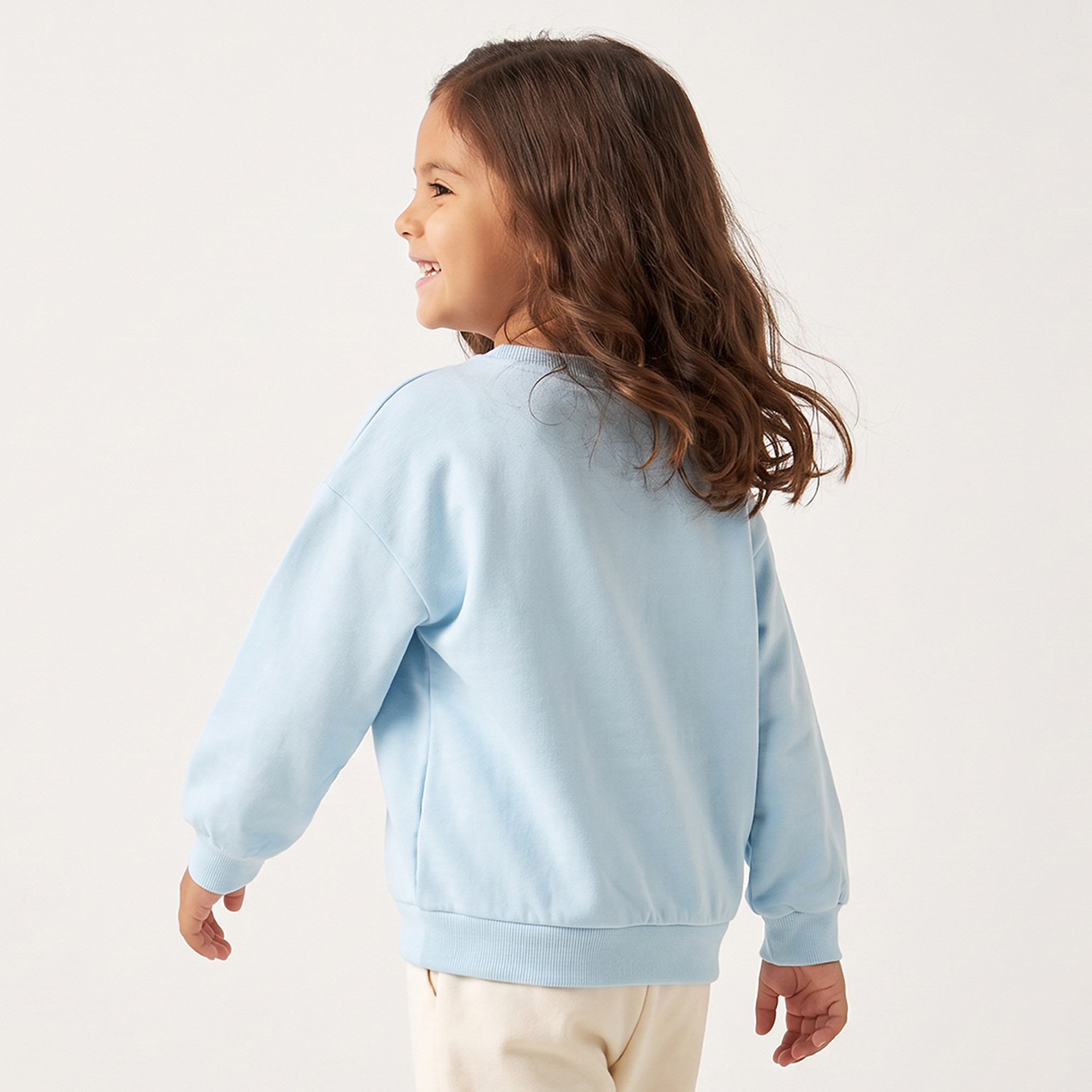 Juniors Cotton Crew Neck Sweatshirt with Cat Print-girls-clothing-sweatshirts-image-2