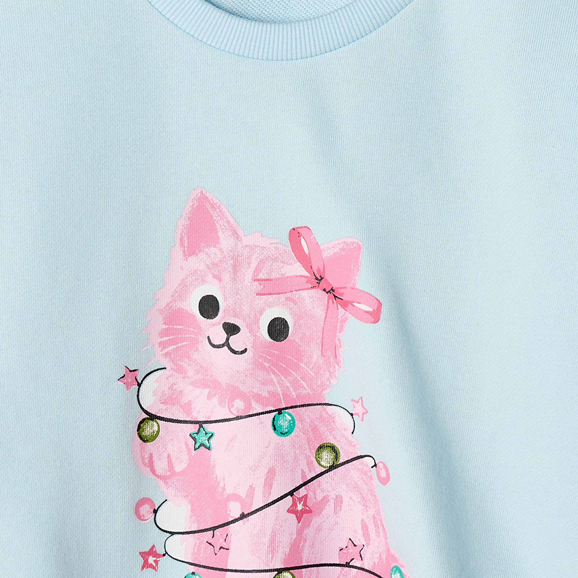 Juniors Cotton Crew Neck Sweatshirt with Cat Print-girls-clothing-sweatshirts-image-4