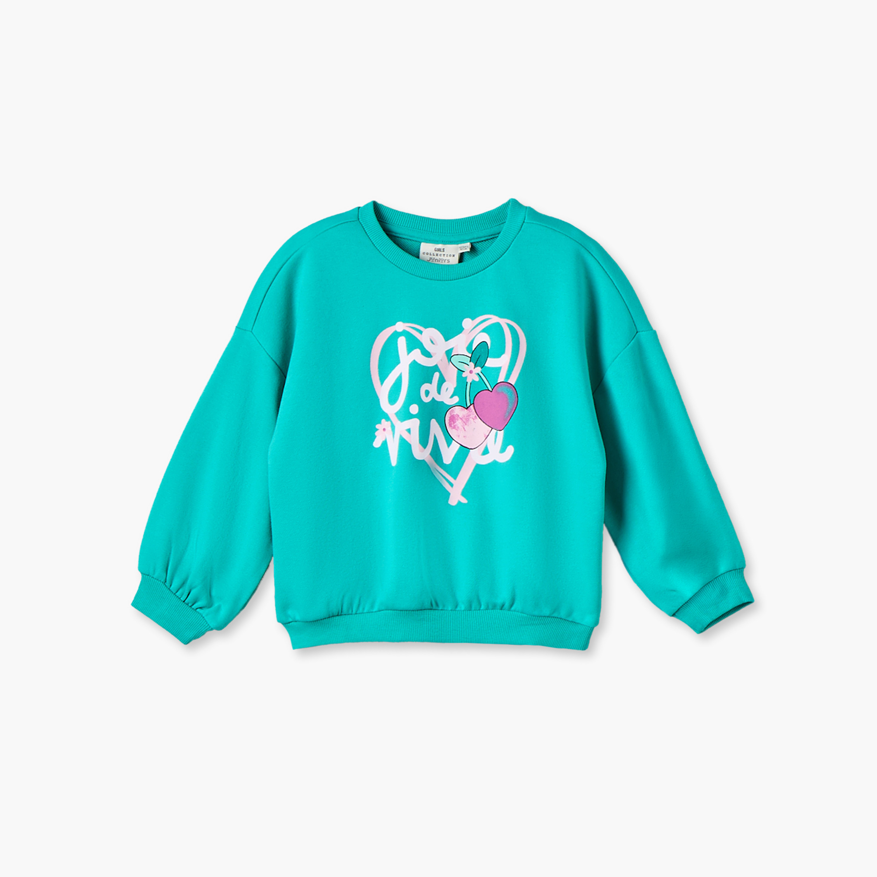 Juniors Crew Neck Sweatshirt with Heart Print-girls-clothing-sweatshirts-image-1