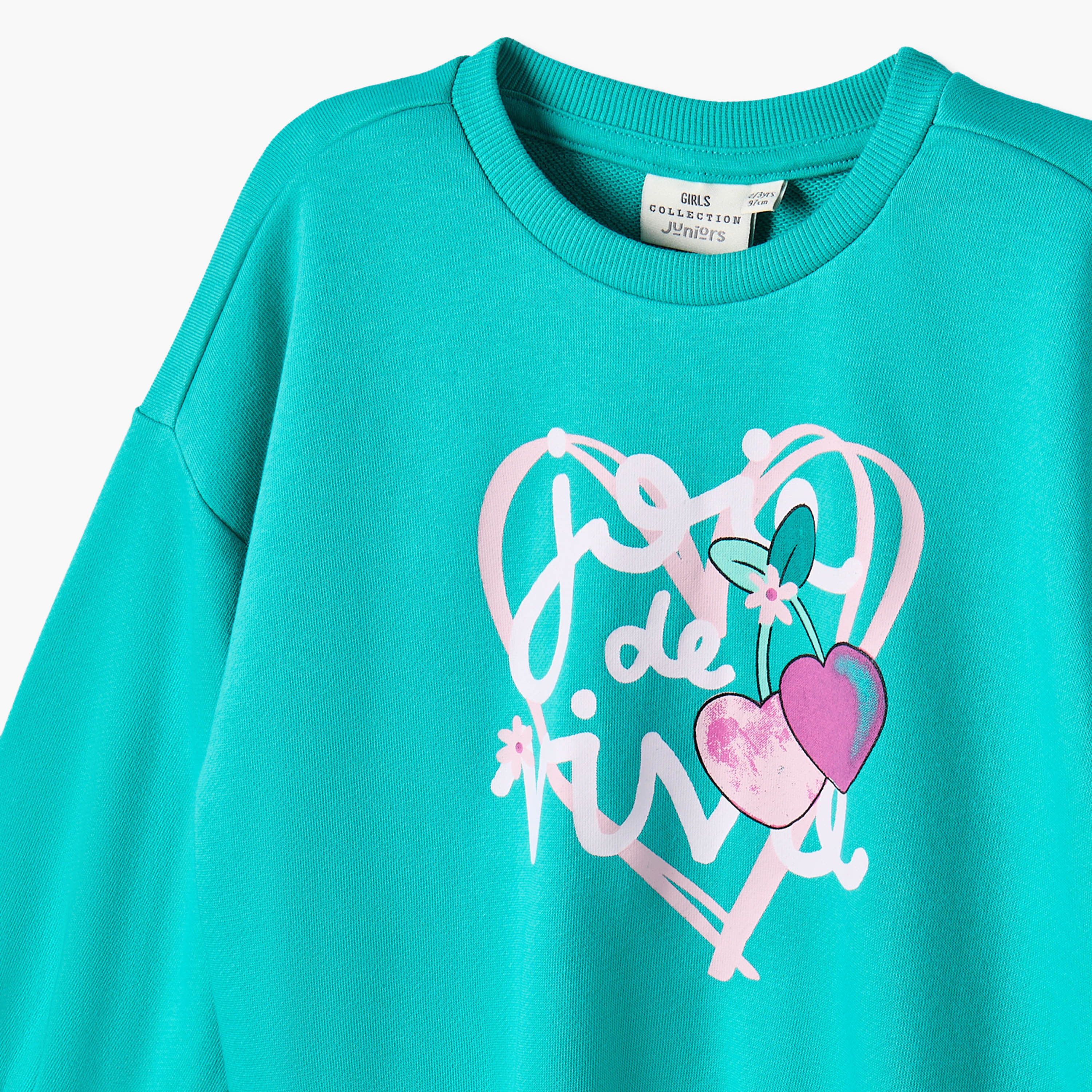 Juniors Crew Neck Sweatshirt with Heart Print-girls-clothing-sweatshirts-image-3
