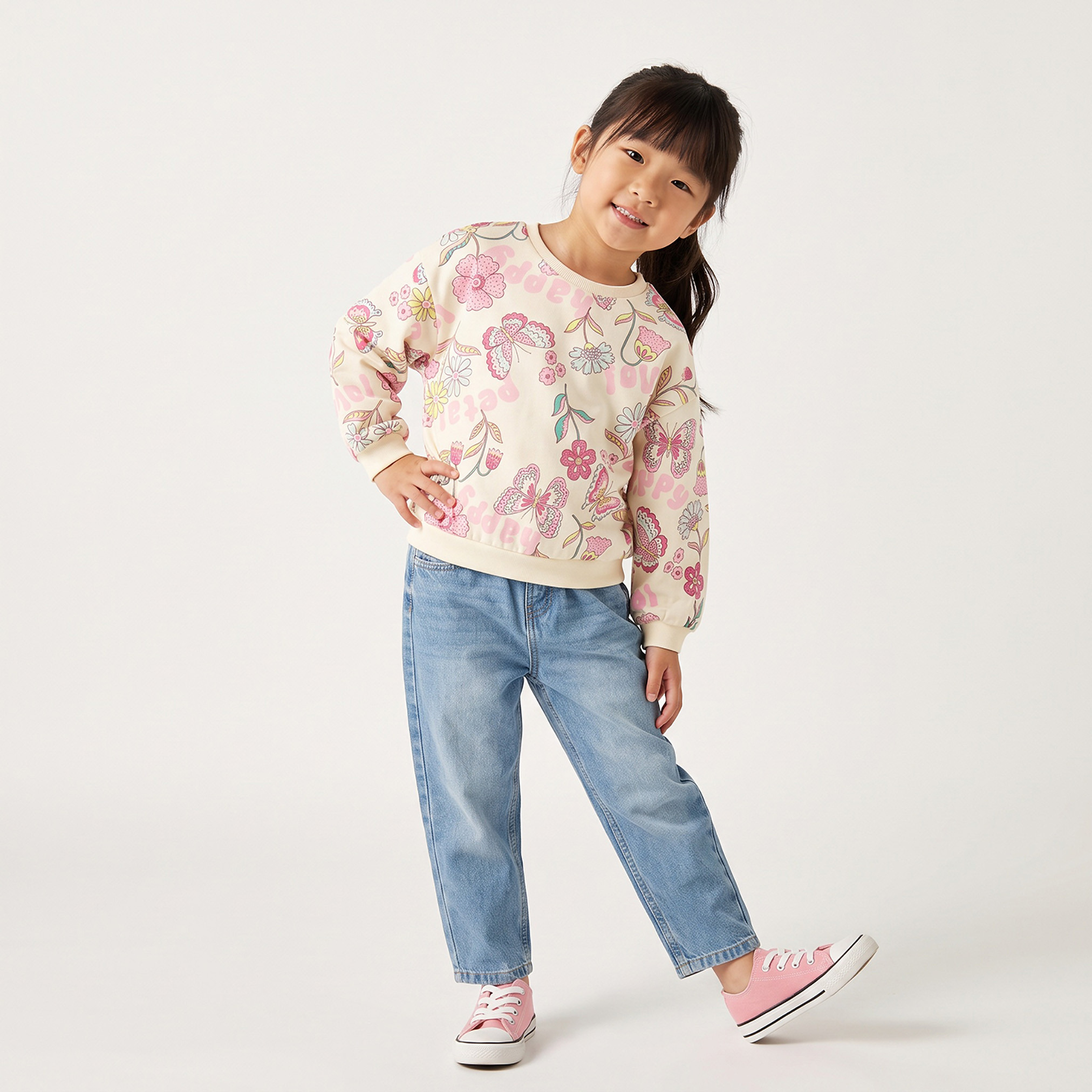 Juniors Butterfly Print Sweatshirt with Long Sleeves-girls-clothing-sweatshirts-image-2