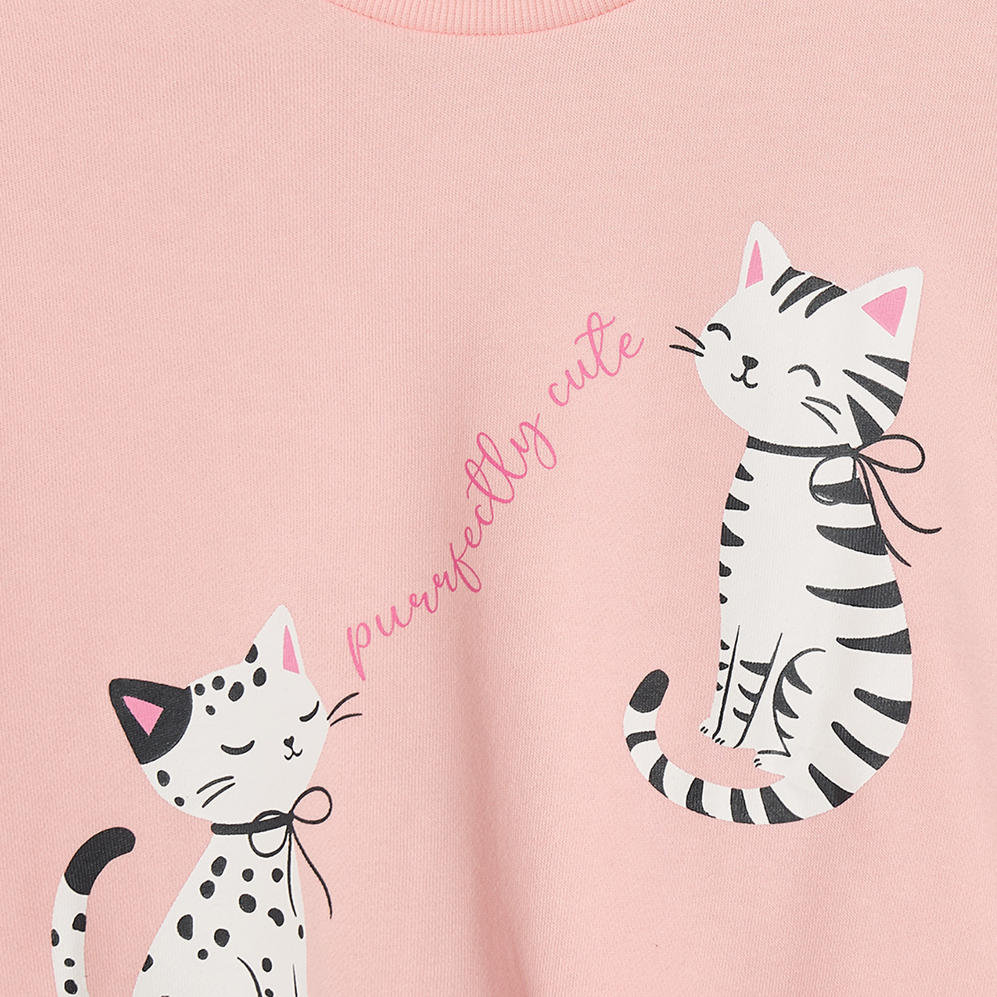 Juniors Cotton Crew Neck Sweatshirt with Cat Print-girls-clothing-sweatshirts-image-4