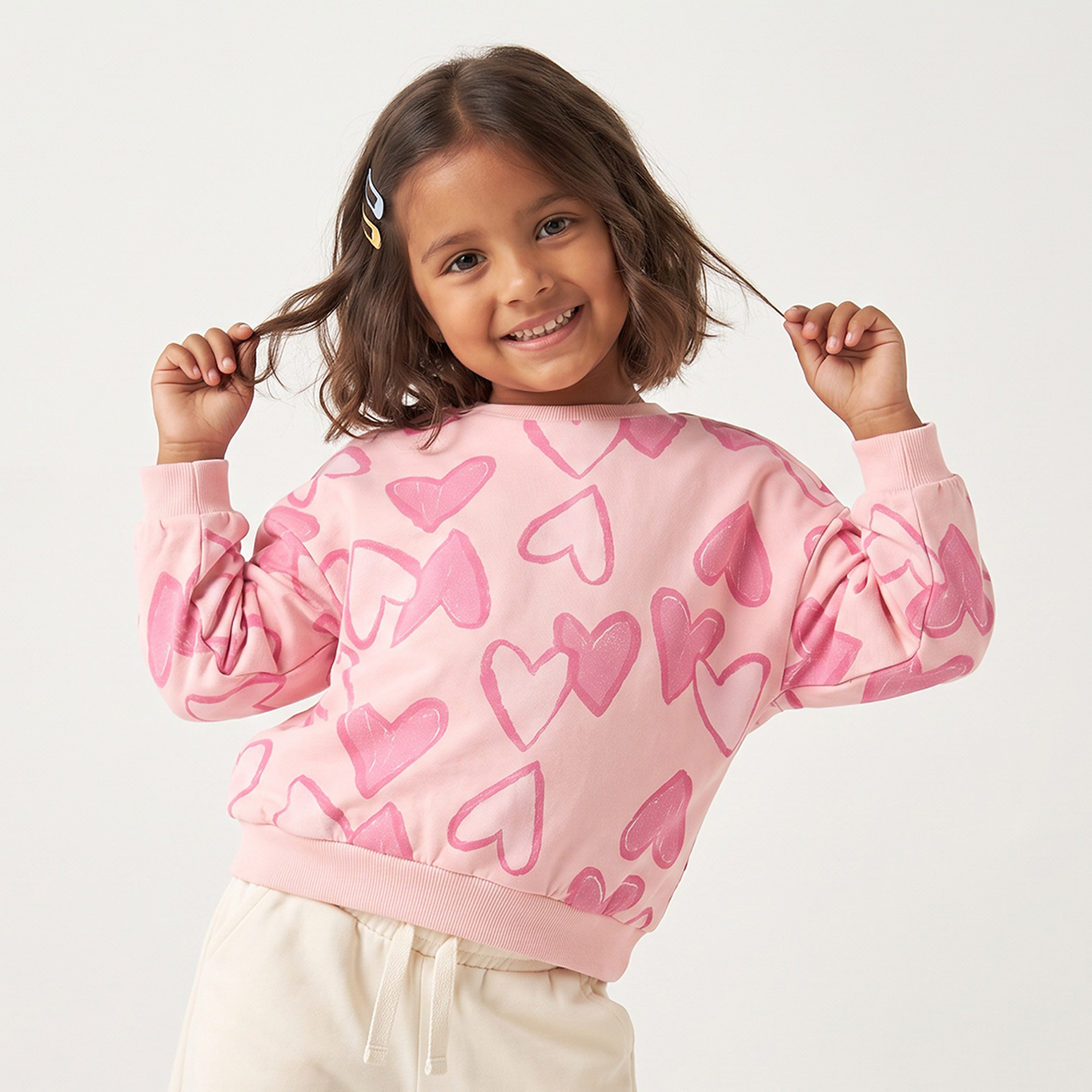 Juniors Heart Print Sweatshirt with Long Sleeves-girls-clothing-sweatshirts-image-1