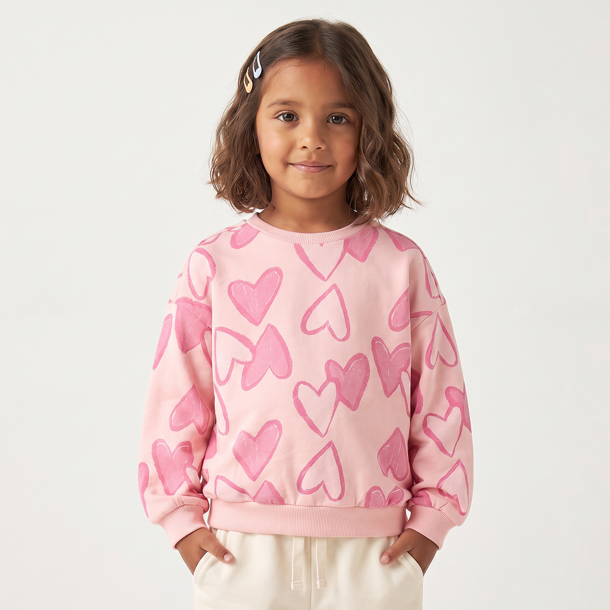 Juniors Heart Print Sweatshirt with Long Sleeves-girls-clothing-sweatshirts-image-5