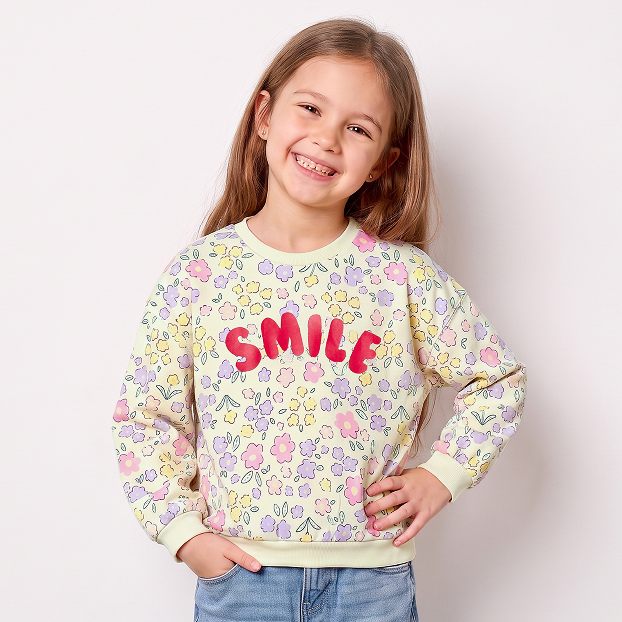 Juniors Floral Print Sweatshirt with Long Sleeves-girls-clothing-sweatshirts-image-1