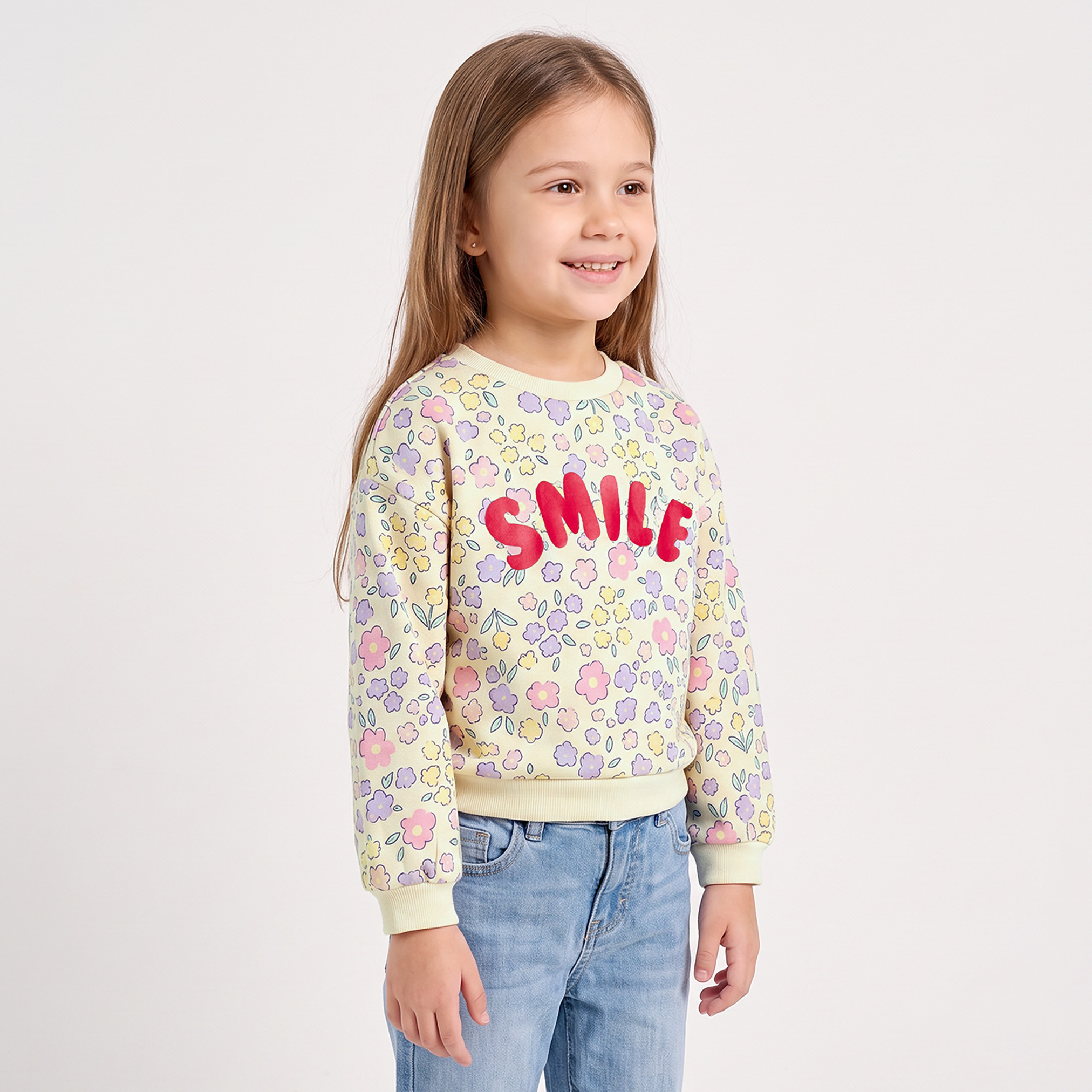 Juniors Floral Print Sweatshirt with Long Sleeves-girls-clothing-sweatshirts-image-4