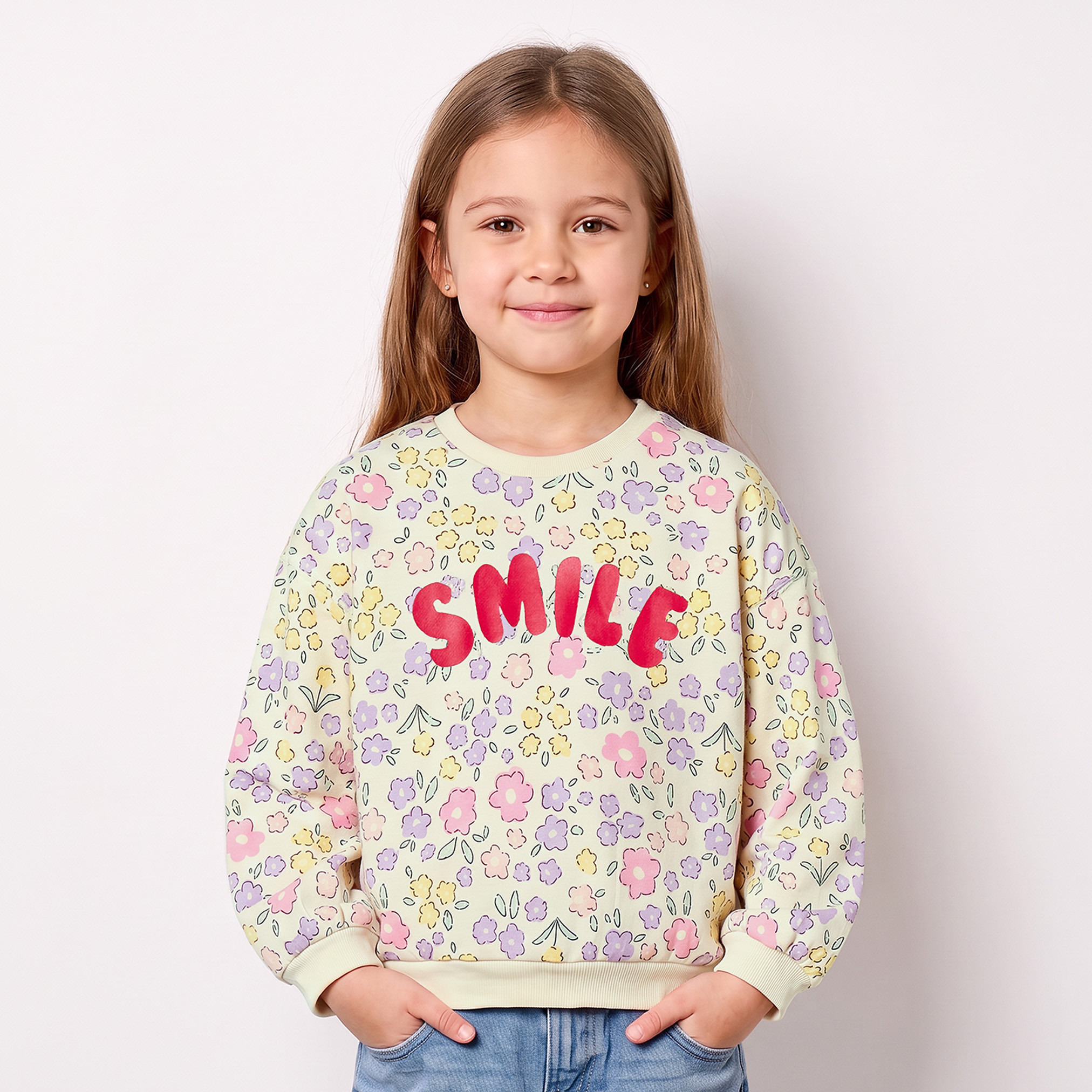 Juniors Floral Print Sweatshirt with Long Sleeves-girls-clothing-sweatshirts-image-5
