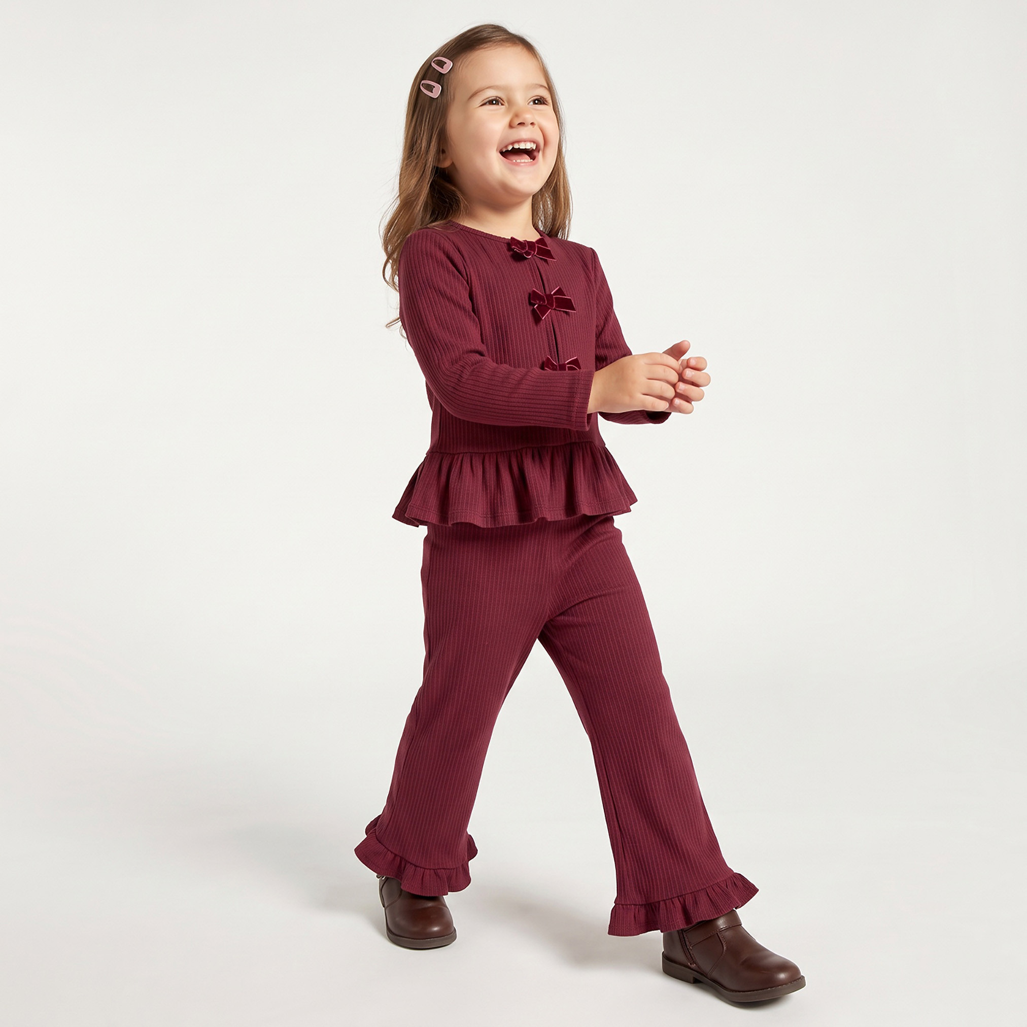 Juniors Crew Neck Long Sleeves Top and Pants Set with Pockets-baby-girls-clothing-setsandcoords-image-1