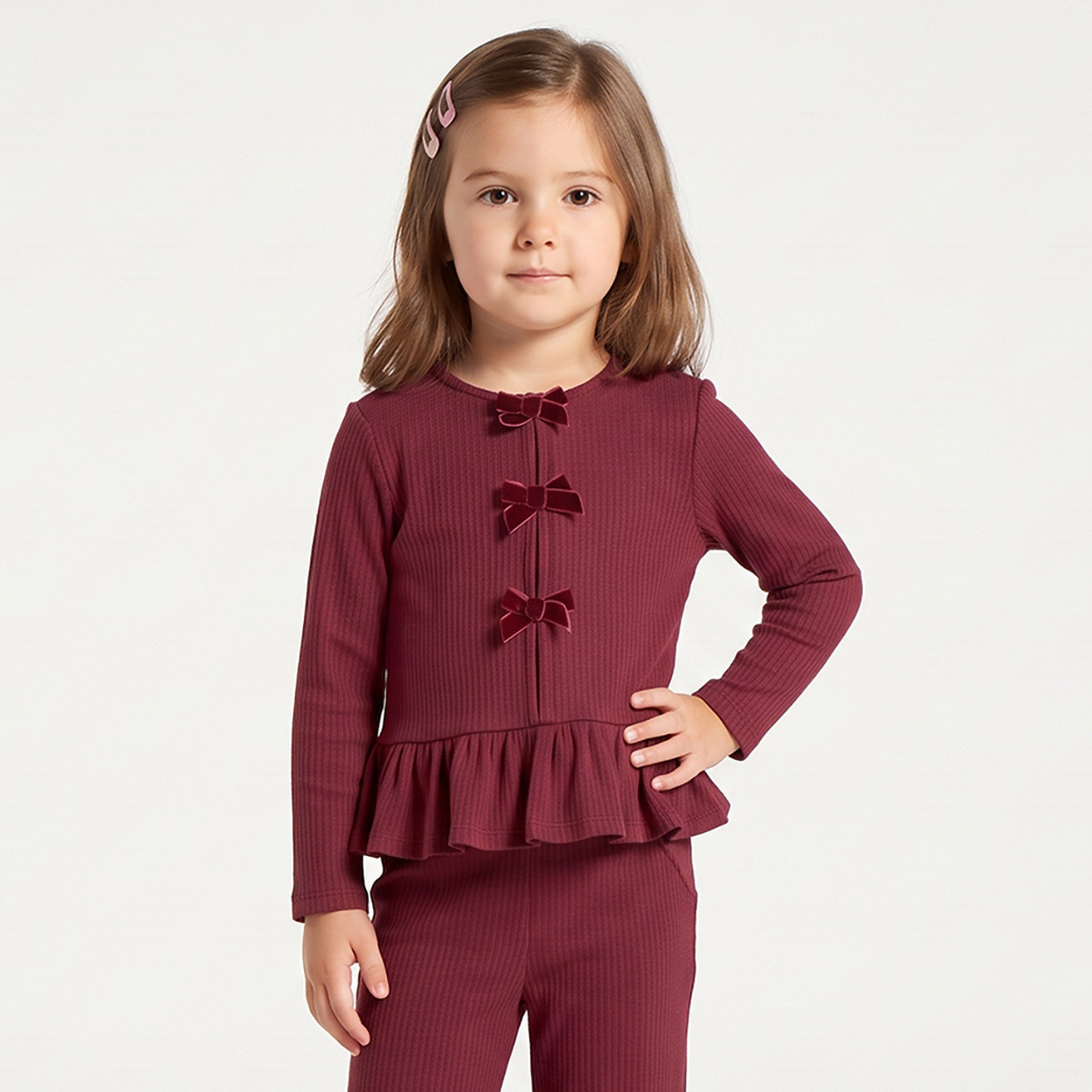 Juniors Crew Neck Long Sleeves Top and Pants Set with Pockets-baby-girls-clothing-setsandcoords-image-2