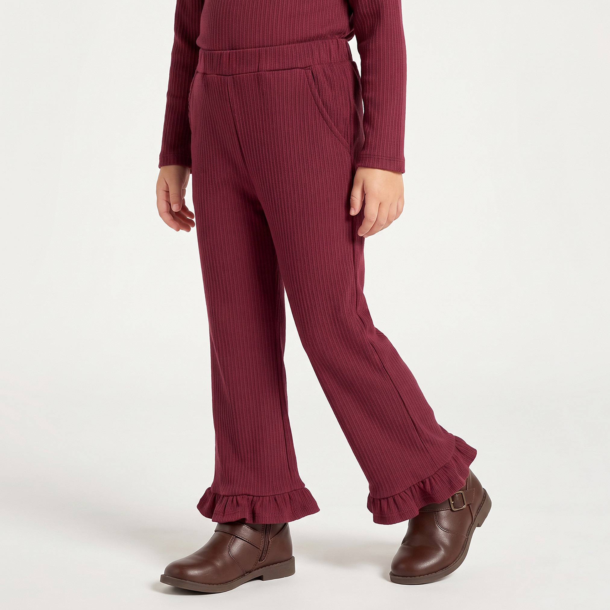 Juniors Crew Neck Long Sleeves Top and Pants Set with Pockets-baby-girls-clothing-setsandcoords-image-3