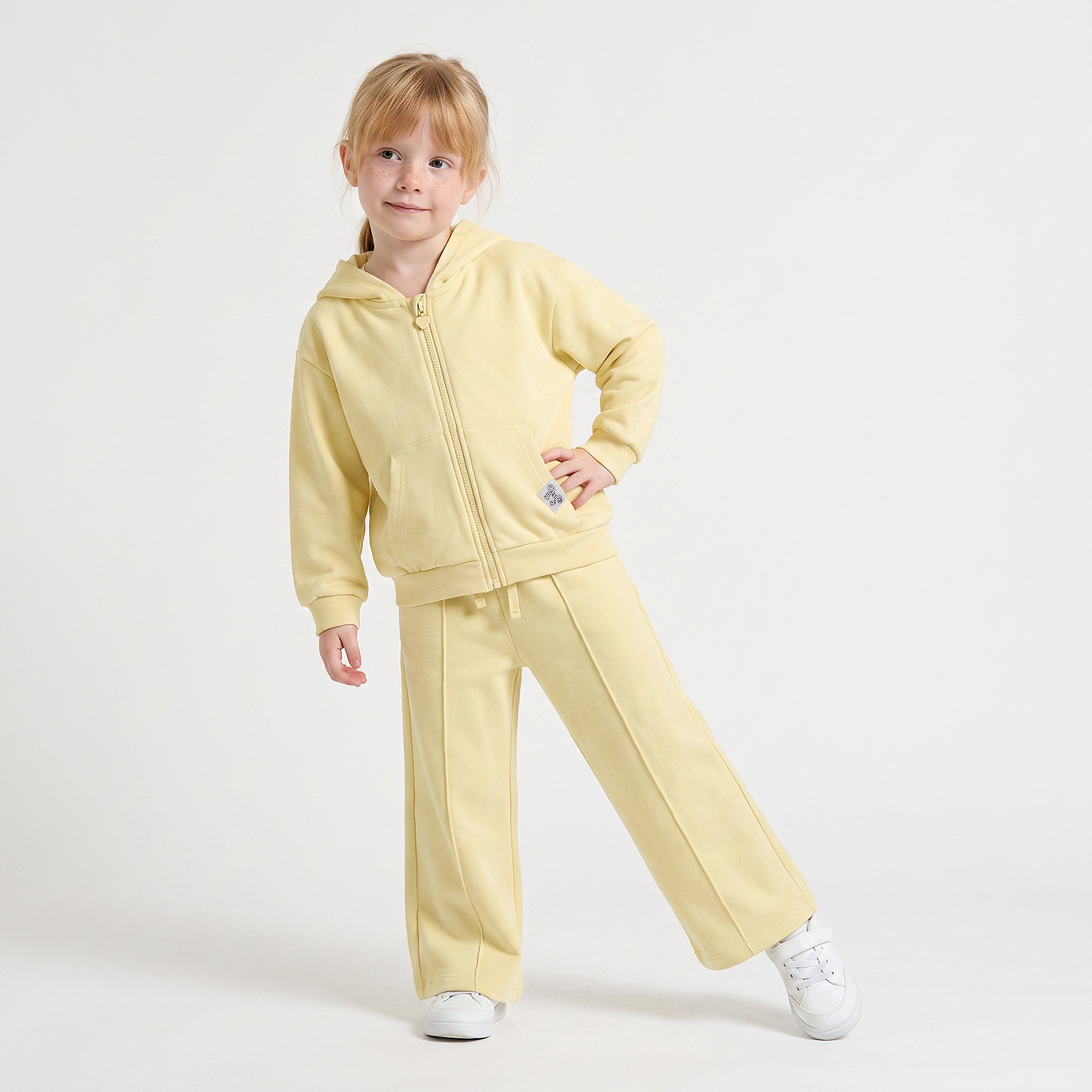 Juniors Long Sleeves Zip Through Hoodie and Trousers Set with Bow Print-baby-girls-clothing-setsandcoords-image-1