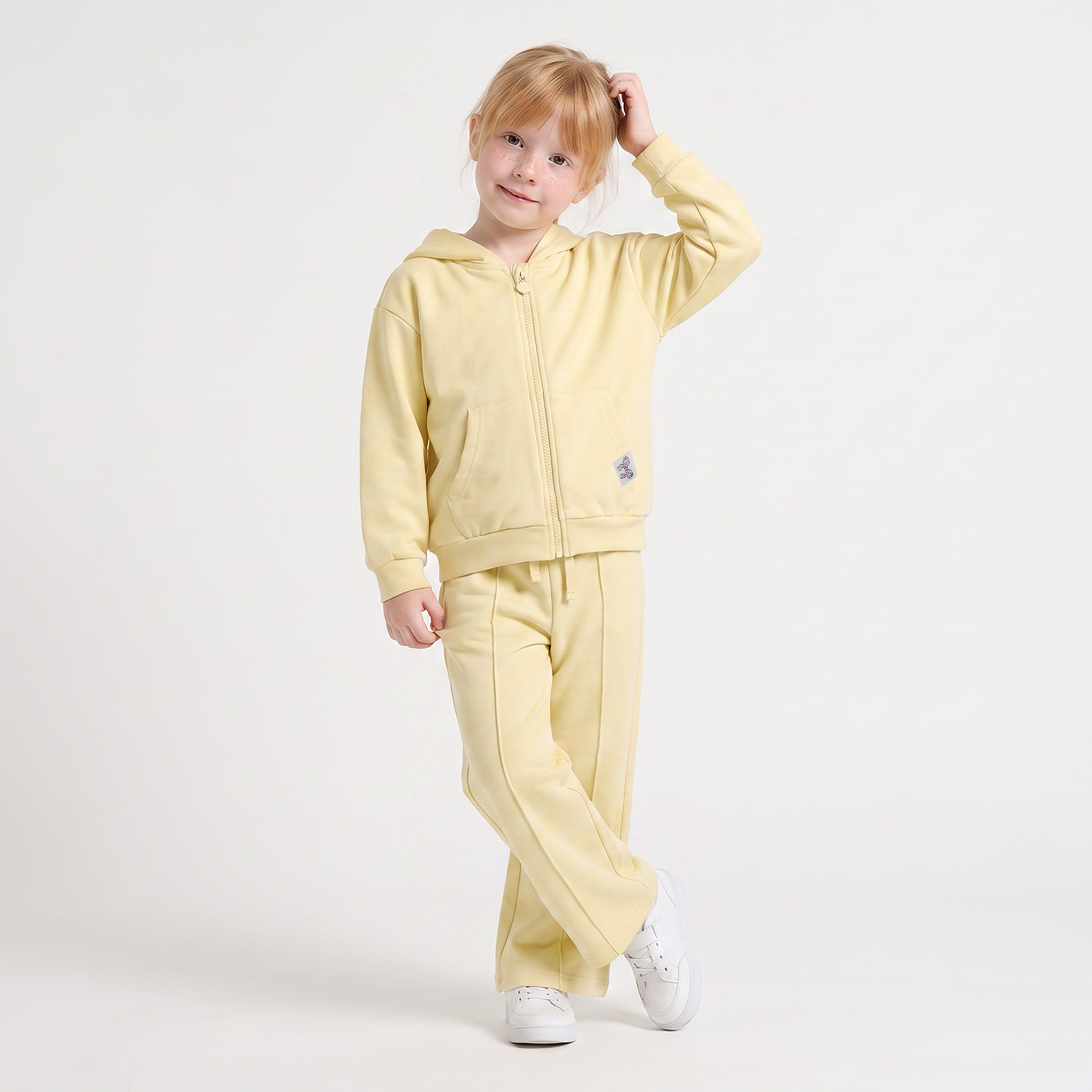 Juniors Long Sleeves Zip Through Hoodie and Trousers Set with Bow Print-baby-girls-clothing-setsandcoords-image-5