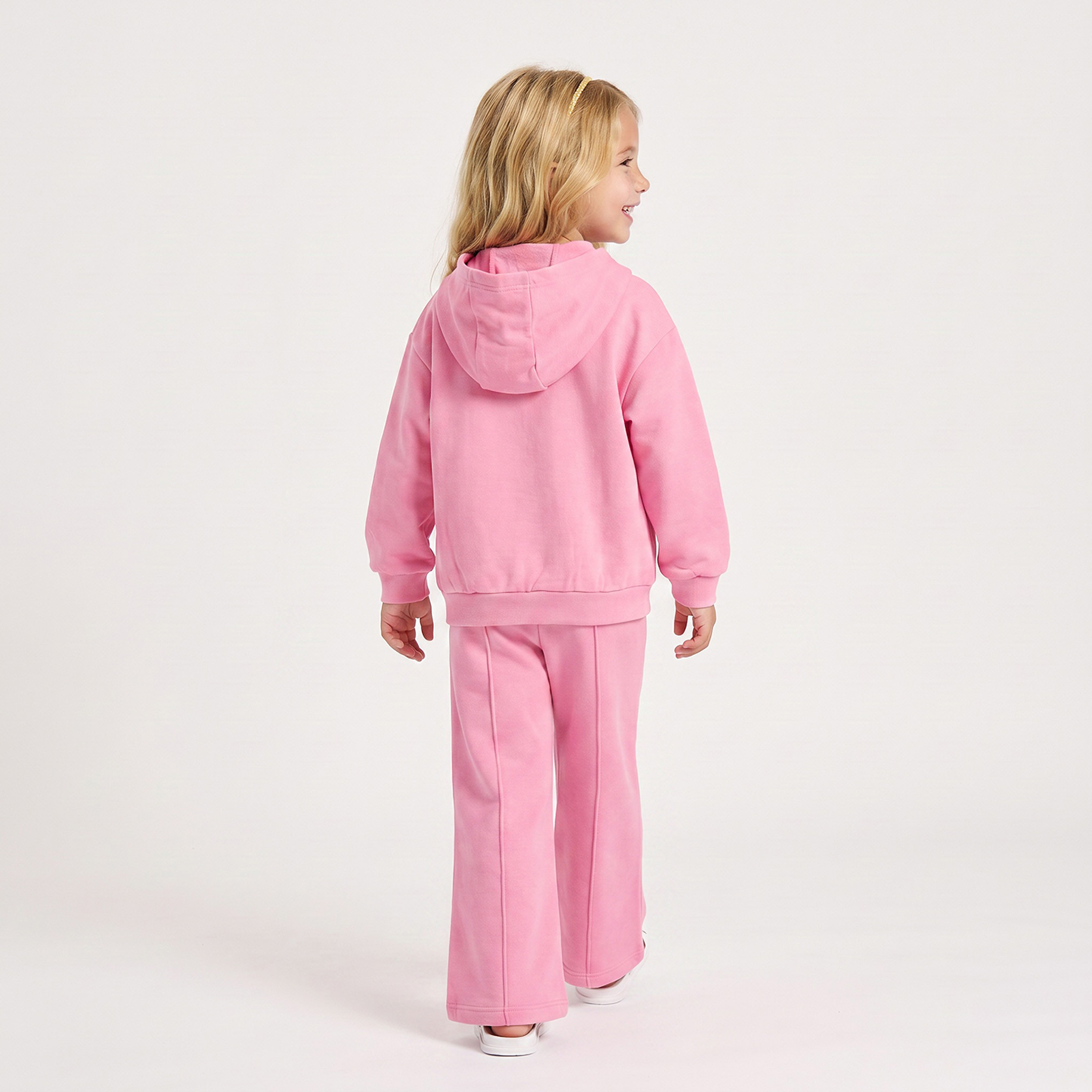 Juniors Long Sleeves Zip Through Hoodie and Trousers Set with Bow Print-baby-girls-clothing-setsandcoords-image-2