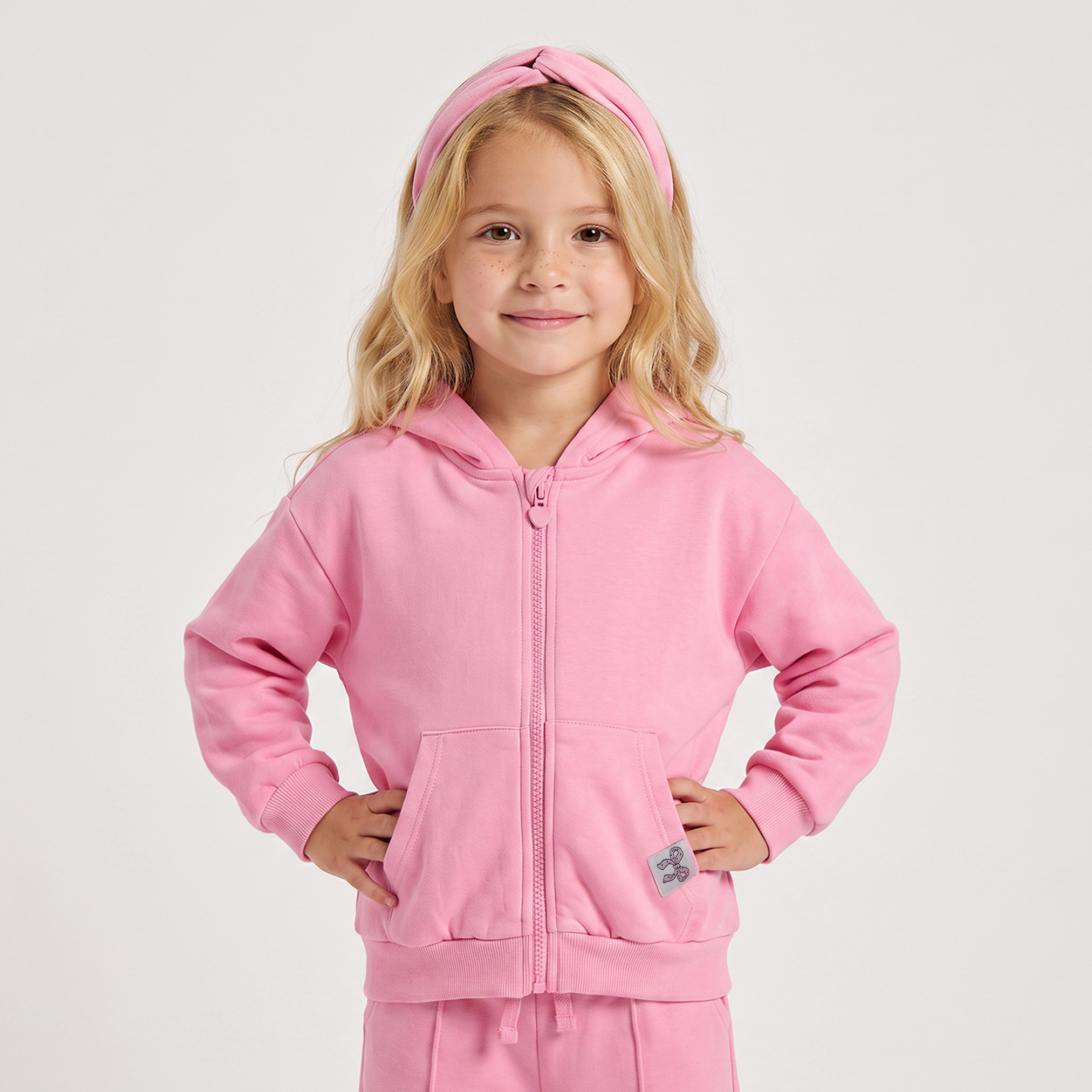 Juniors Long Sleeves Zip Through Hoodie and Trousers Set with Bow Print-baby-girls-clothing-setsandcoords-image-3
