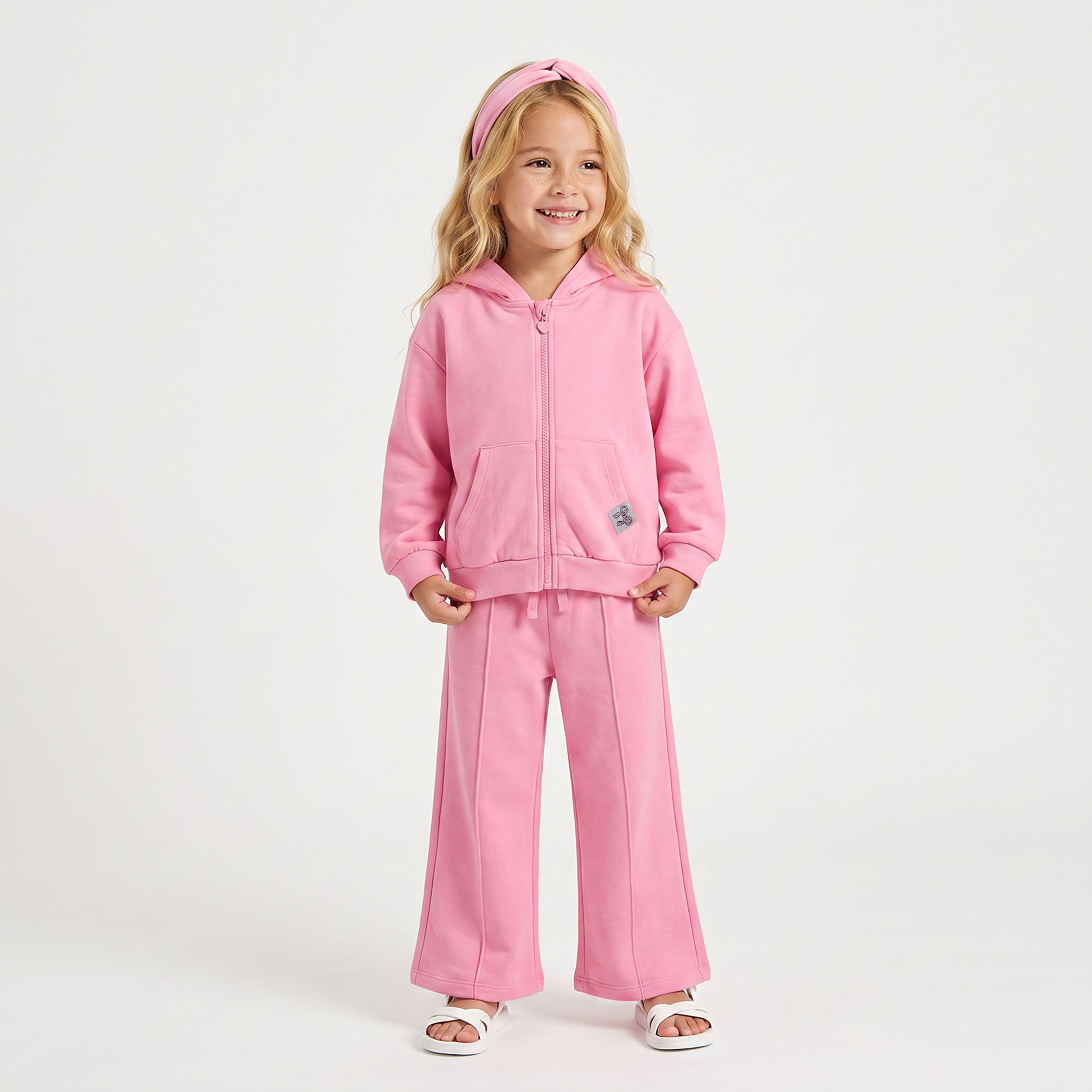 Juniors Long Sleeves Zip Through Hoodie and Trousers Set with Bow Print-baby-girls-clothing-setsandcoords-image-5