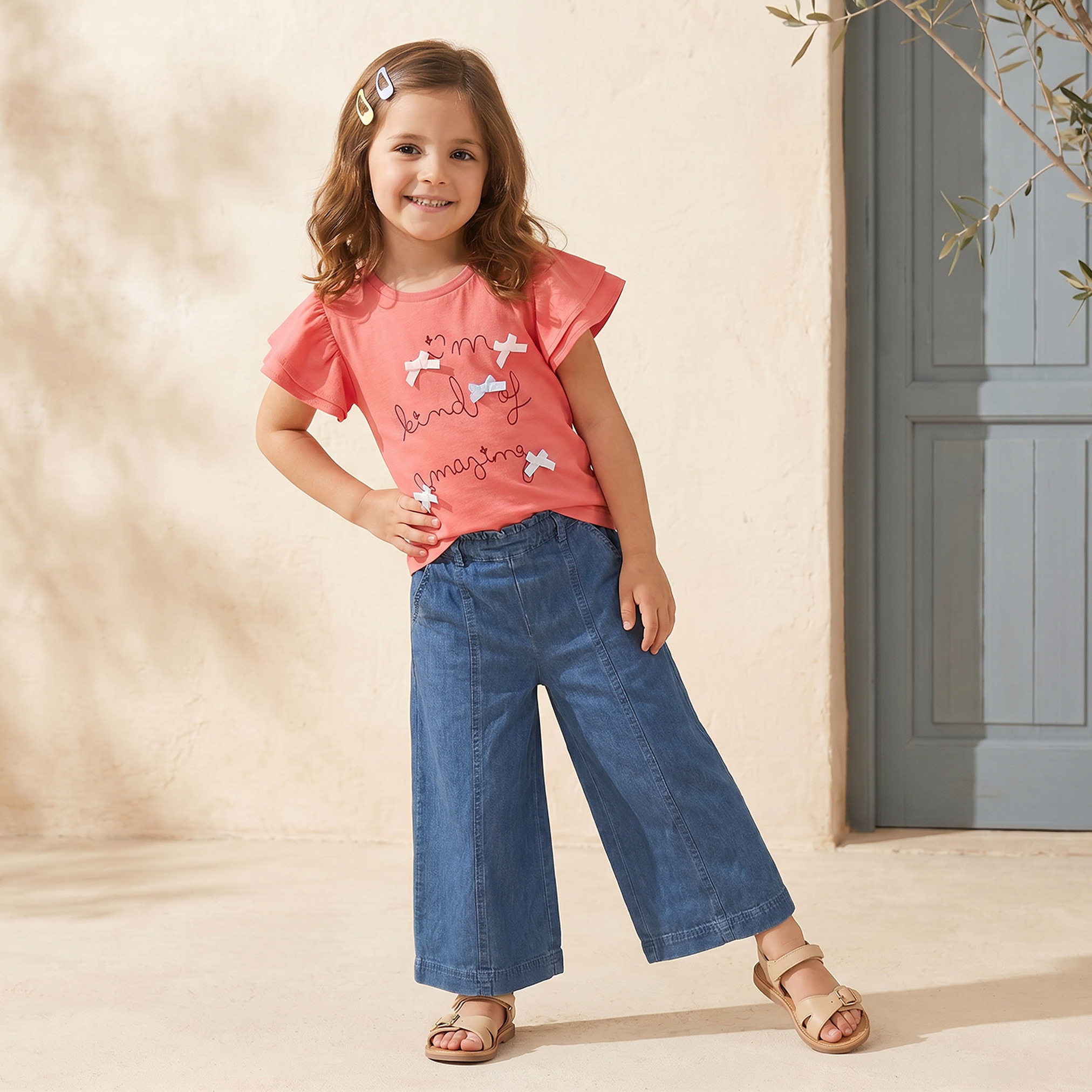 Juniors Round Neck Short Sleeves Top with Bow Accents-girls-clothing-tops-tshirtsandtops-image-2