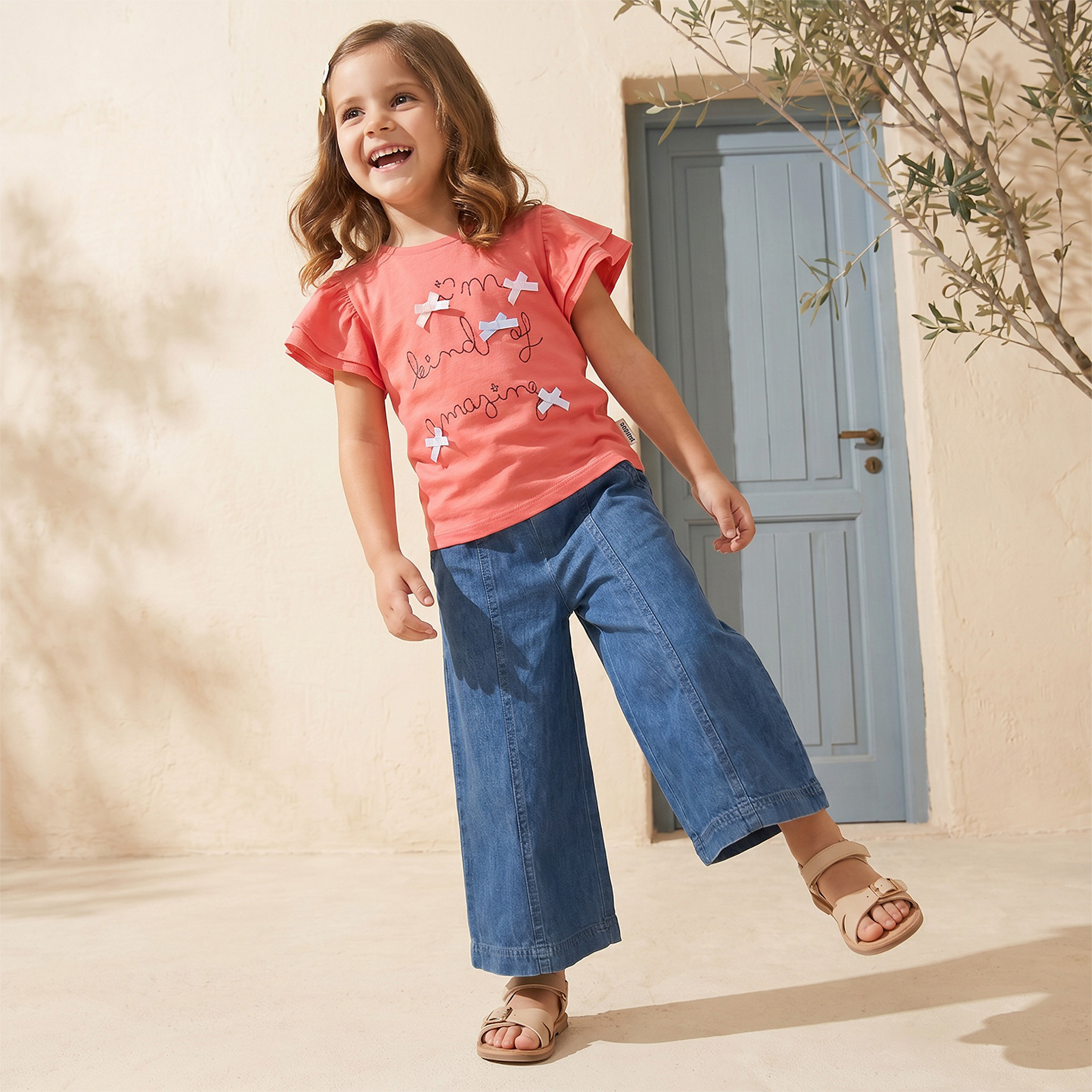 Juniors Round Neck Short Sleeves Top with Bow Accents-girls-clothing-tops-tshirtsandtops-image-5